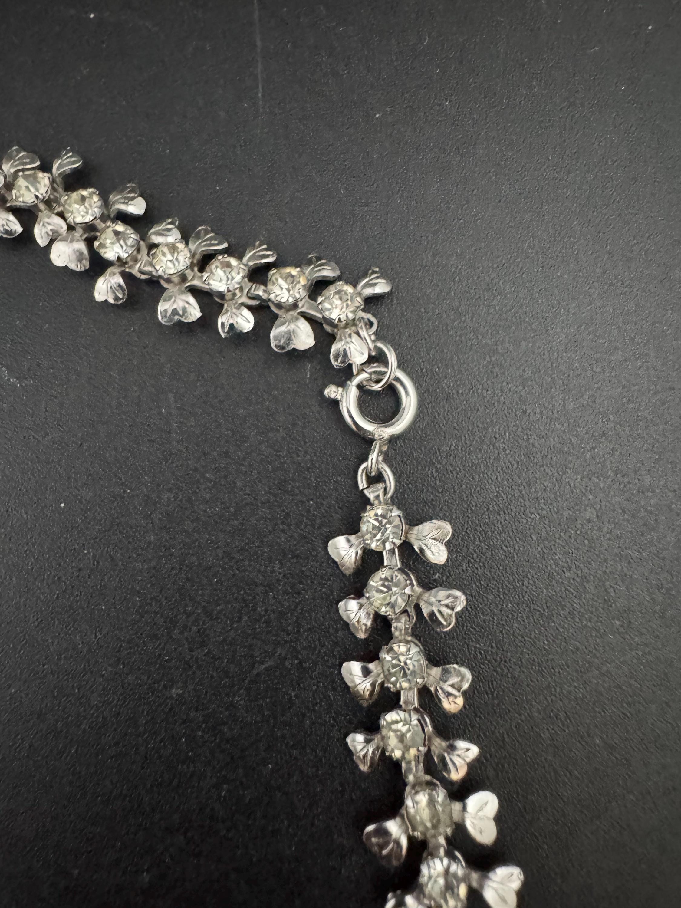 Dainty sit on the neck petite 40cm vintage clear diamanté rhinestone crystal silver tone choker necklace mid century