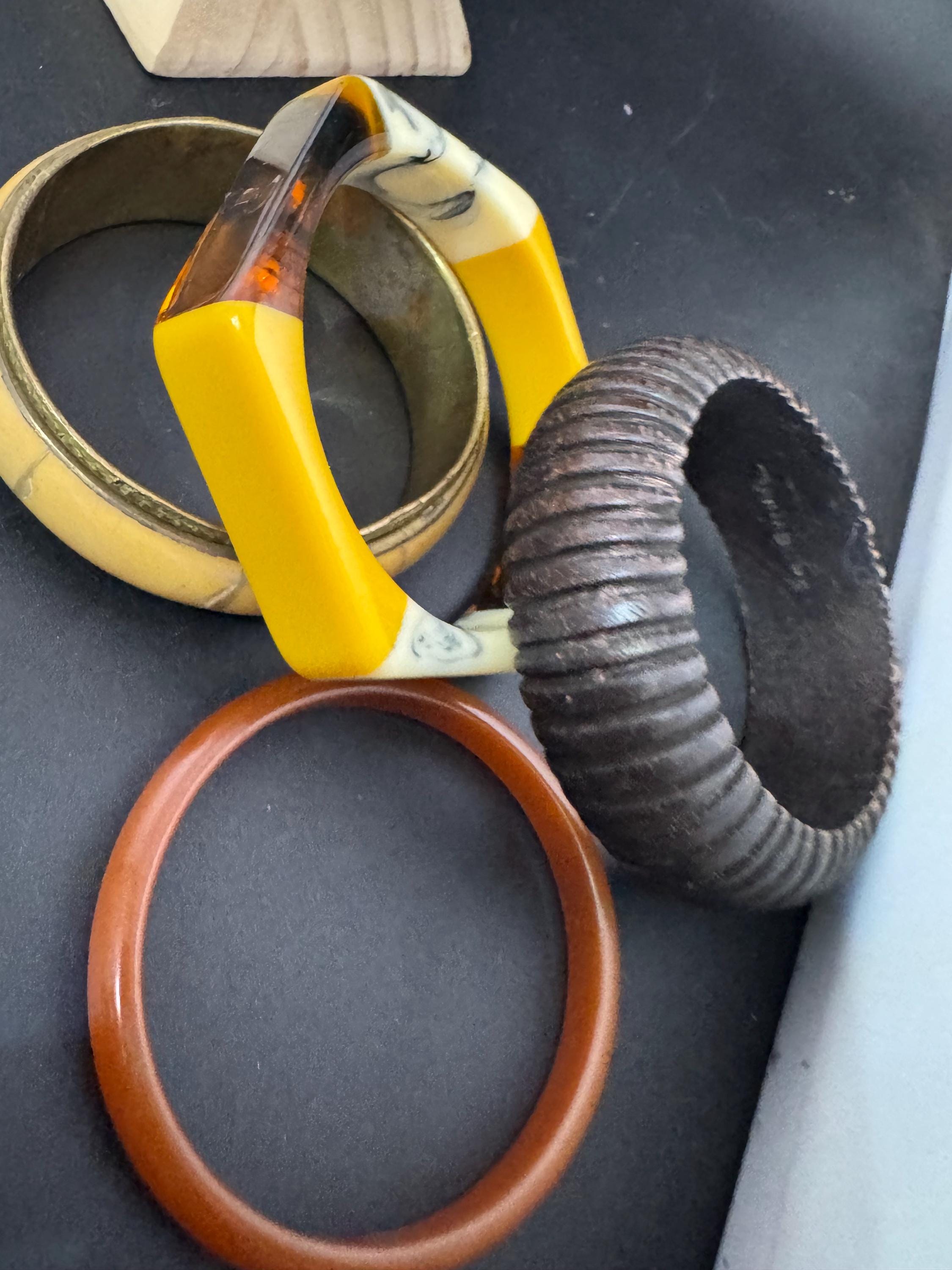 Vintage Stacking Bangles: Wooden, Metal & Plastic - Boho Tribal Bracelets