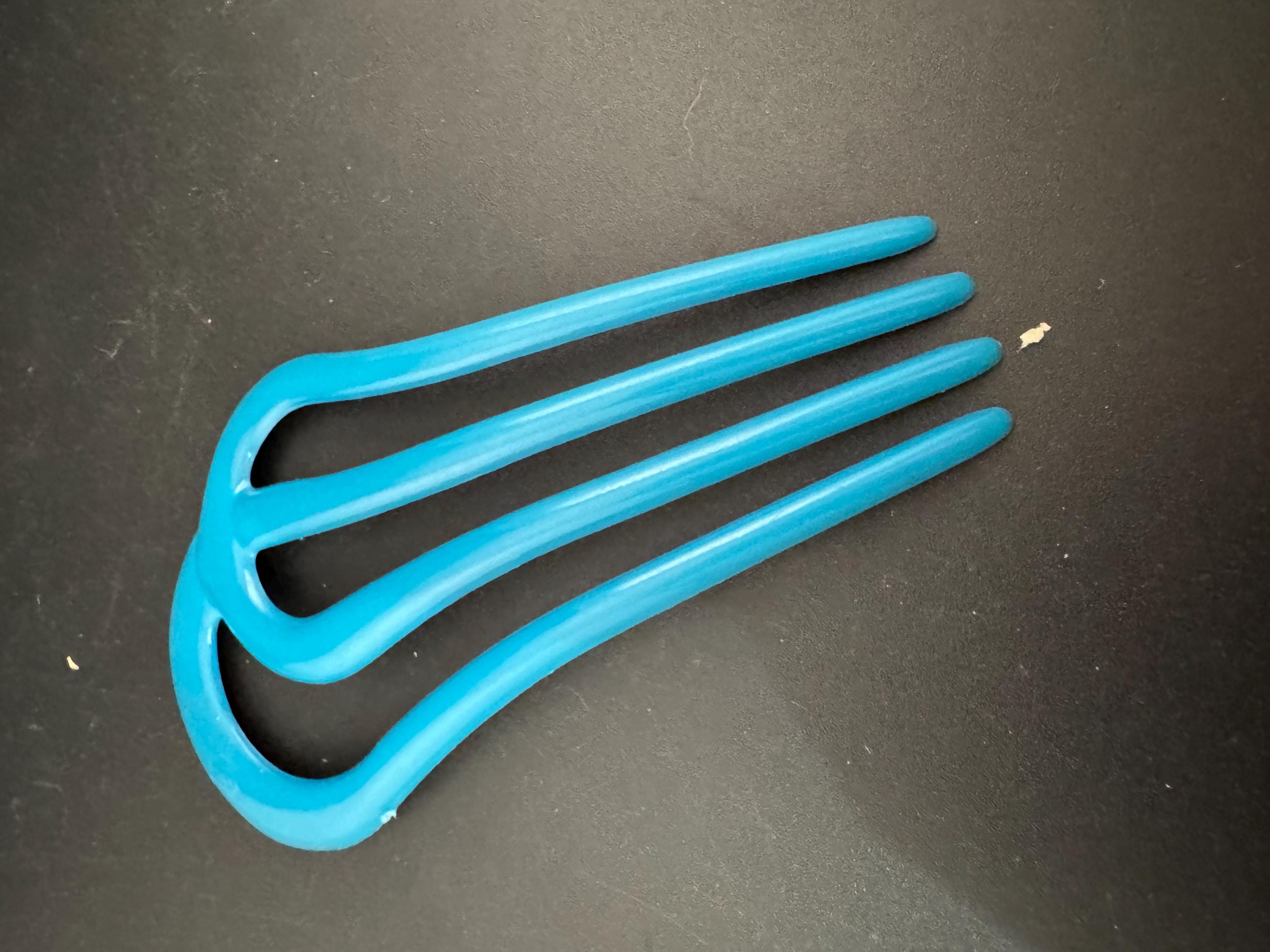 Vintage Blue Celluloid Hair Comb: Bridal Chignon Pin