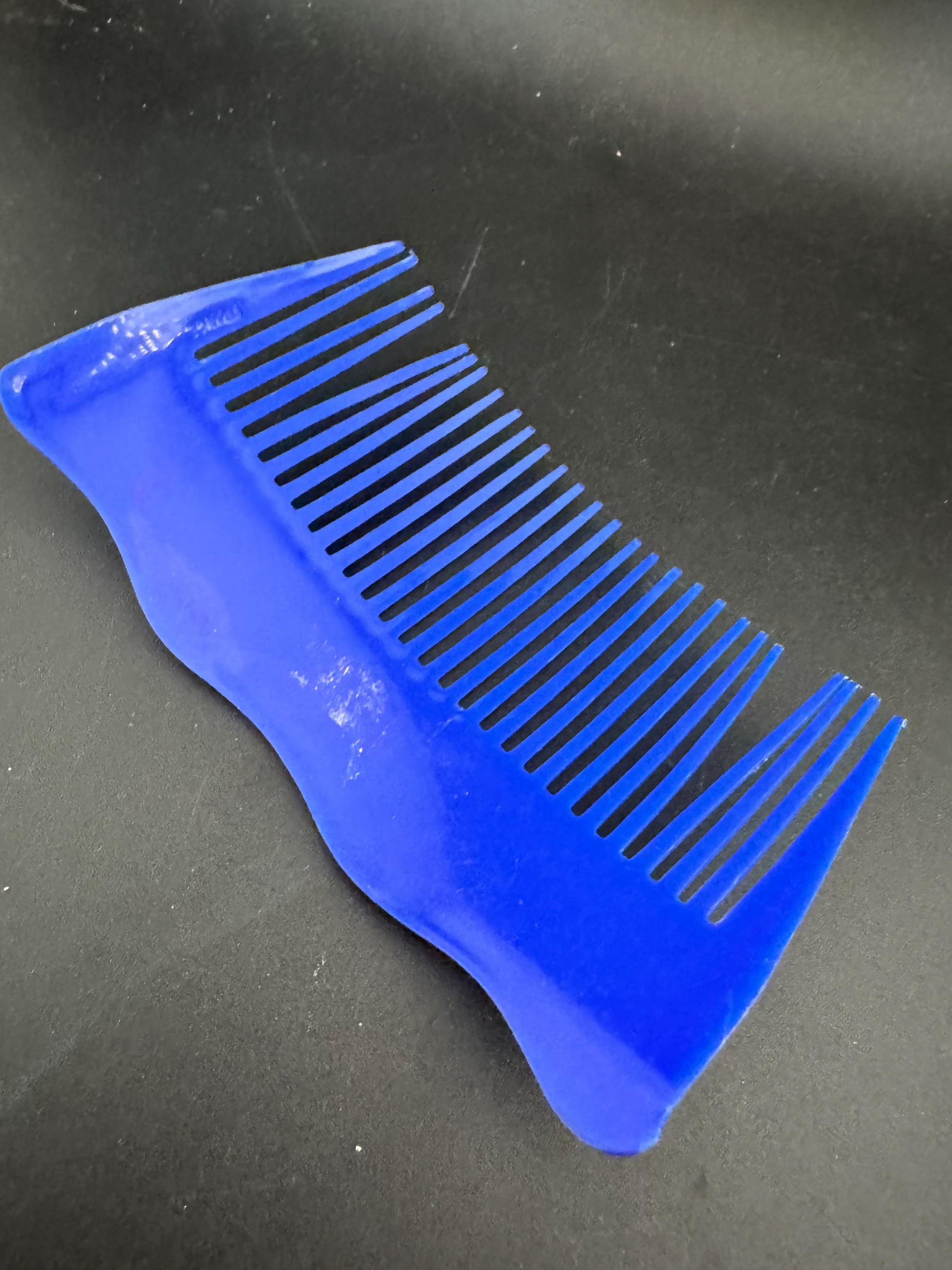 Vintage wide bright blue plastic hair comb