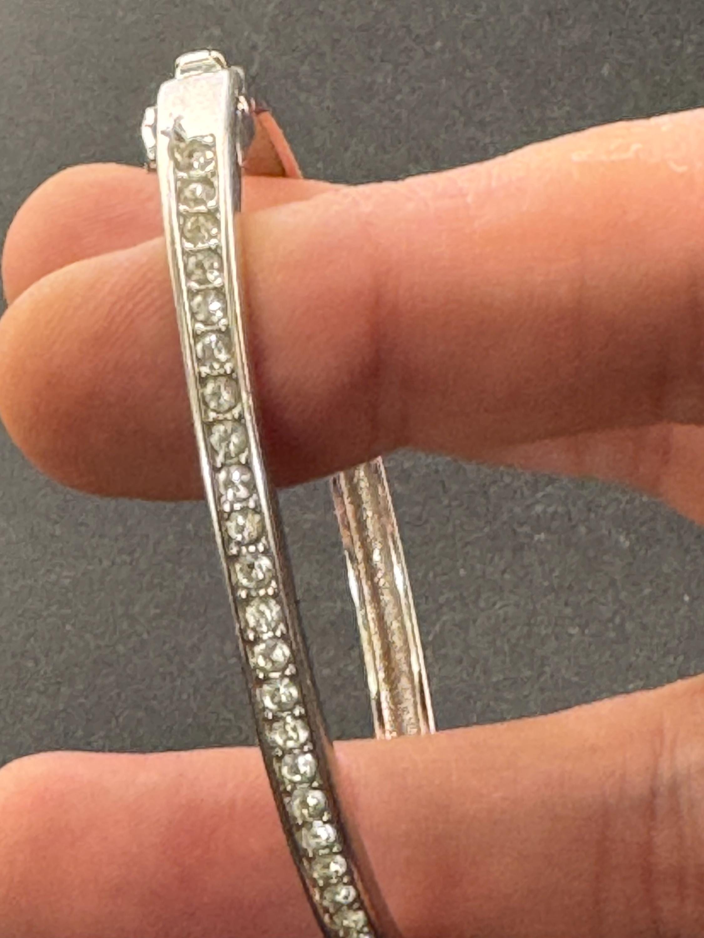 signed swan Swarovski crystal channel set slim silver plated clamper bangle