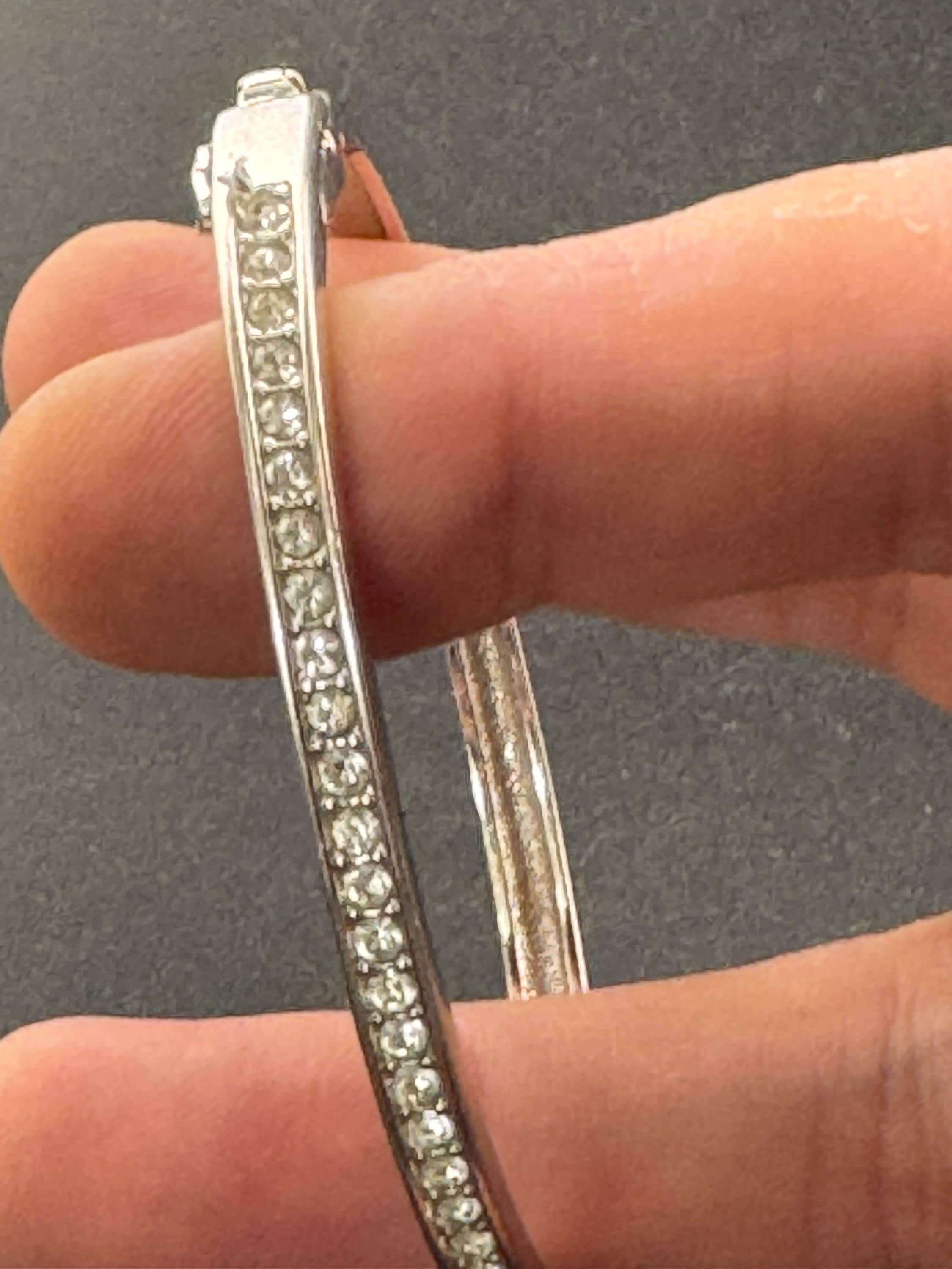 signed swan Swarovski crystal channel set slim silver plated clamper bangle