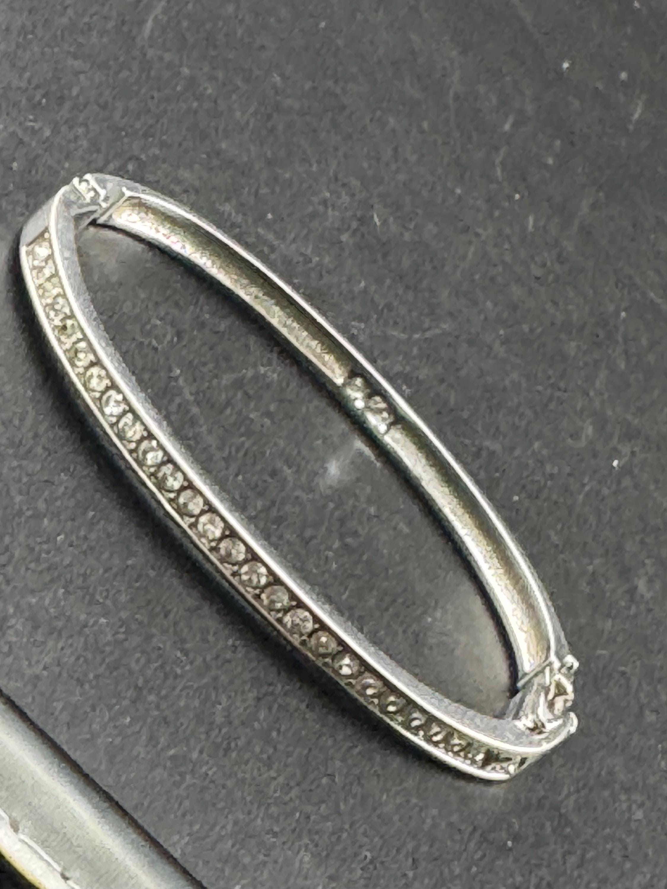 signed swan Swarovski crystal channel set slim silver plated clamper bangle