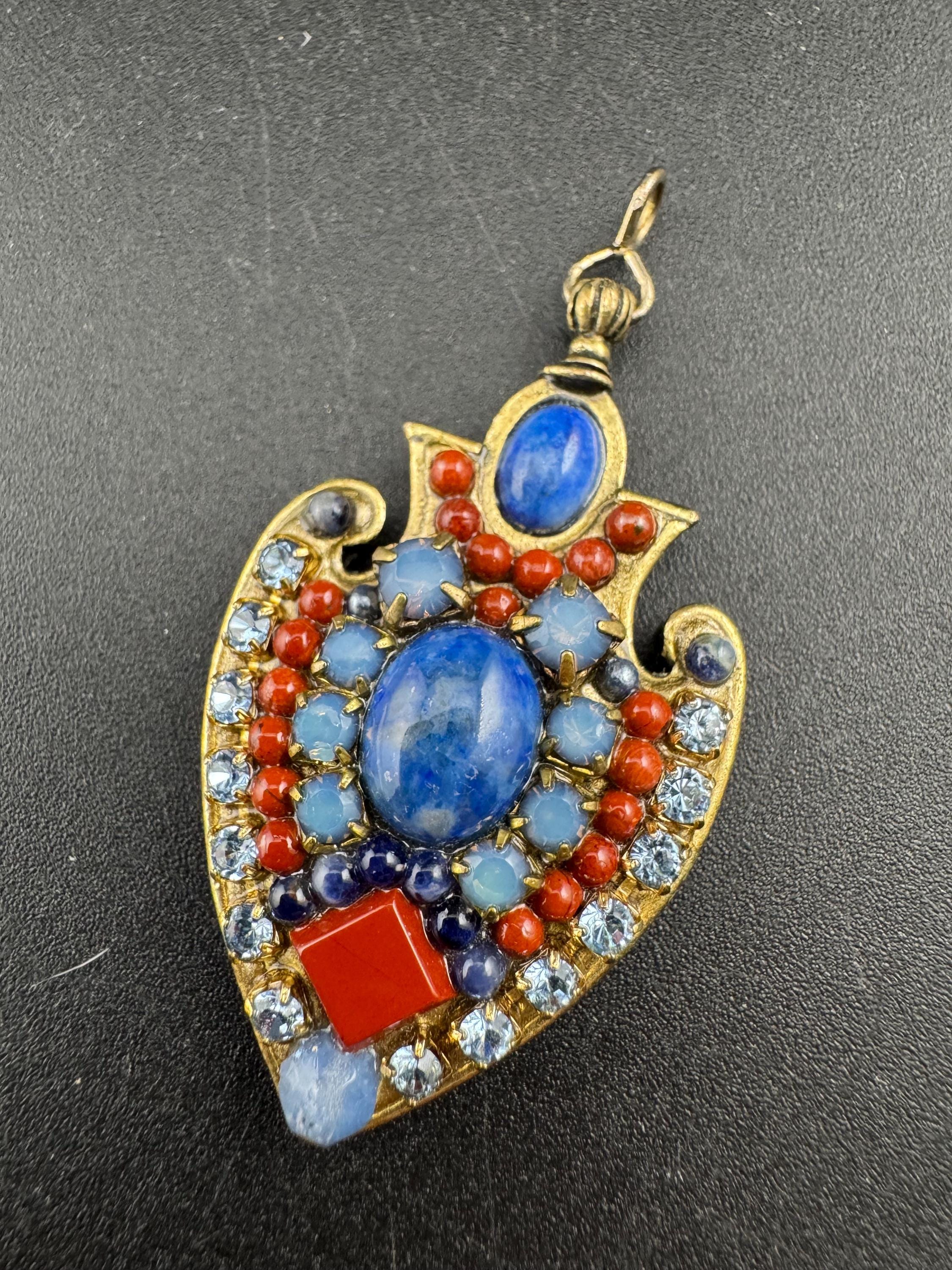 signed Michal Golan New York gold tone genstobe pendant, Middle Eastern jewellery designer