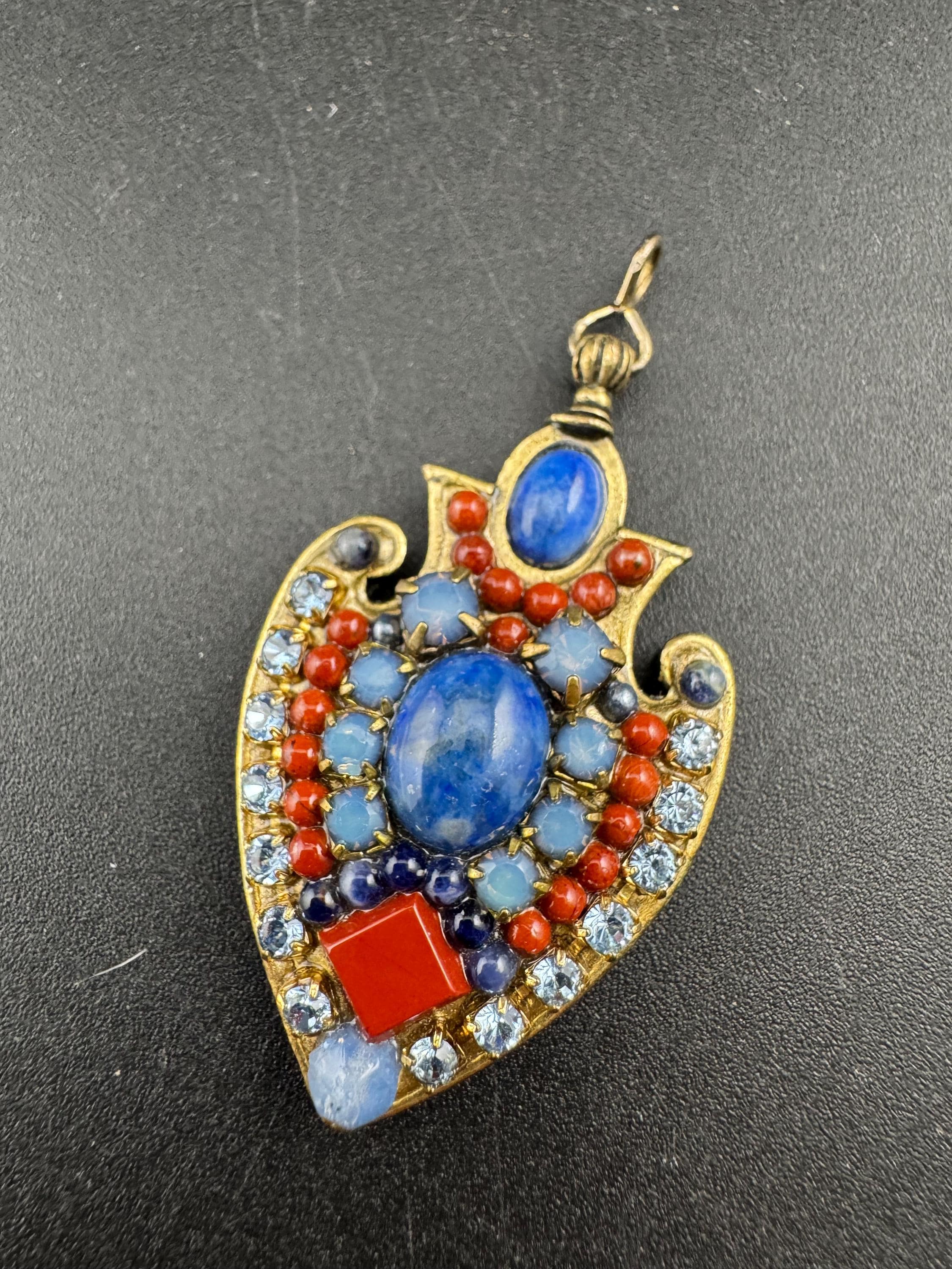 signed Michal Golan New York gold tone genstobe pendant, Middle Eastern jewellery designer