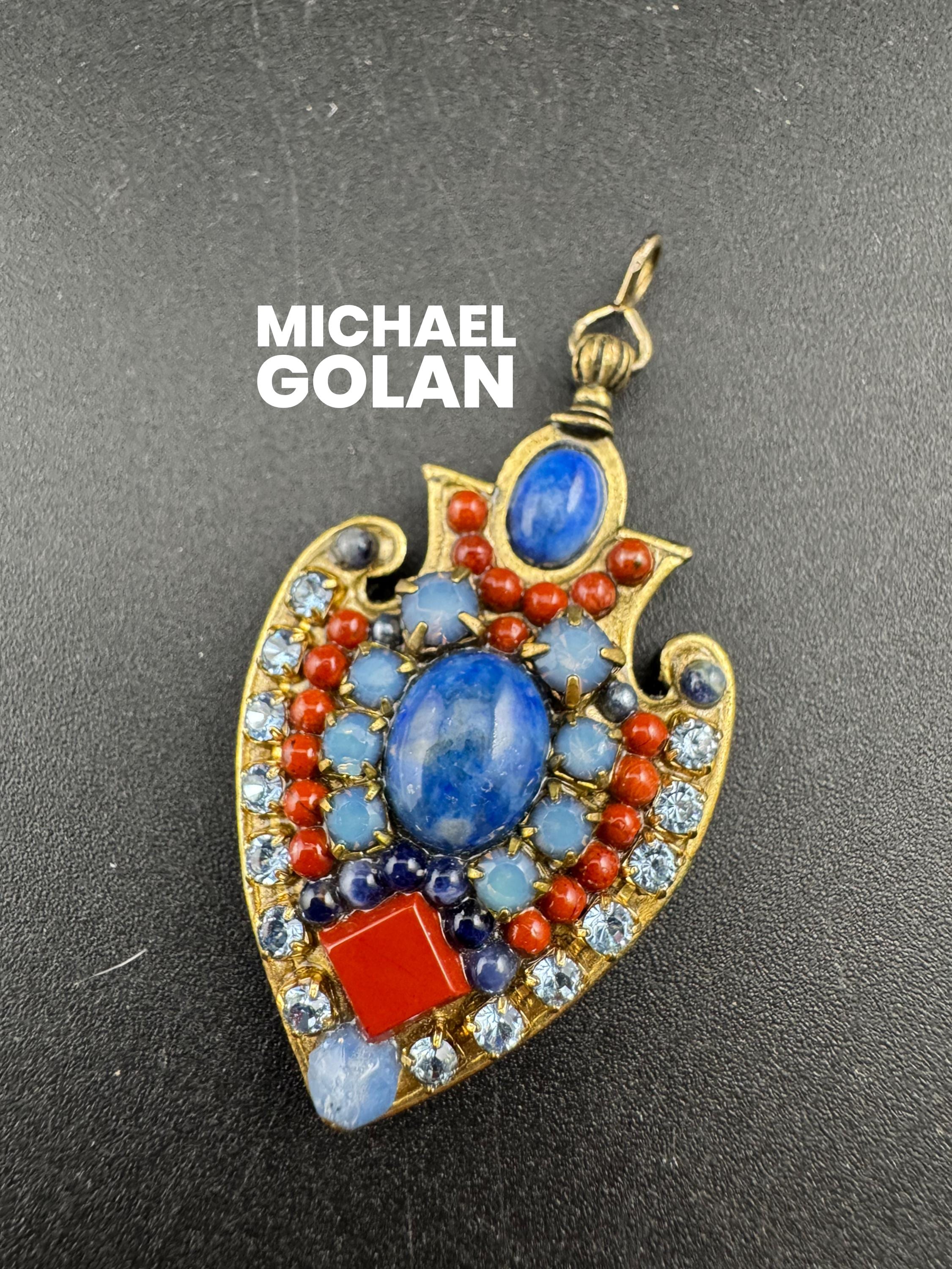 signed Michal Golan New York gold tone genstobe pendant, Middle Eastern jewellery designer