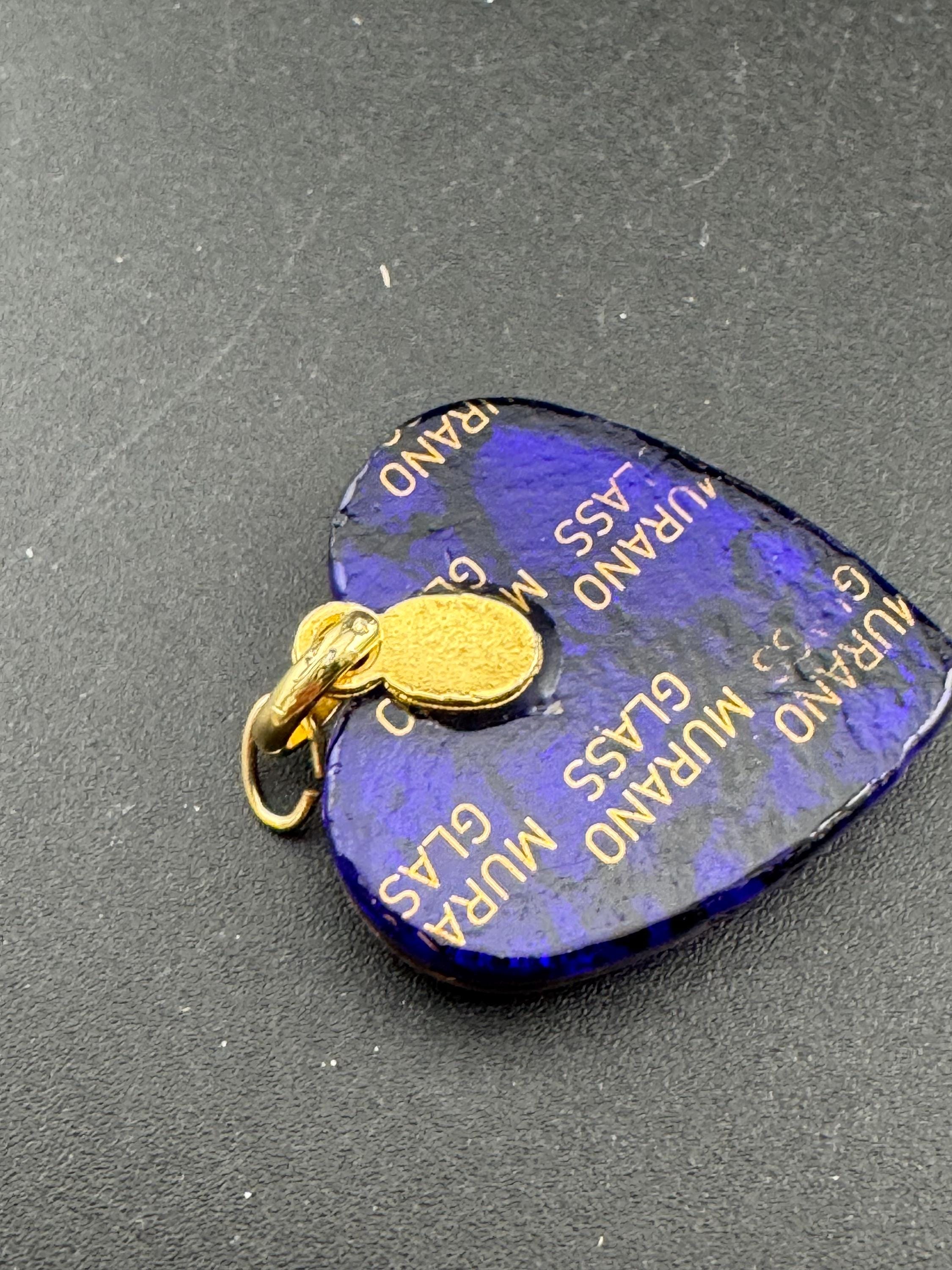 Vintage signed Murano glass brown gold and purple love heart glass pendant