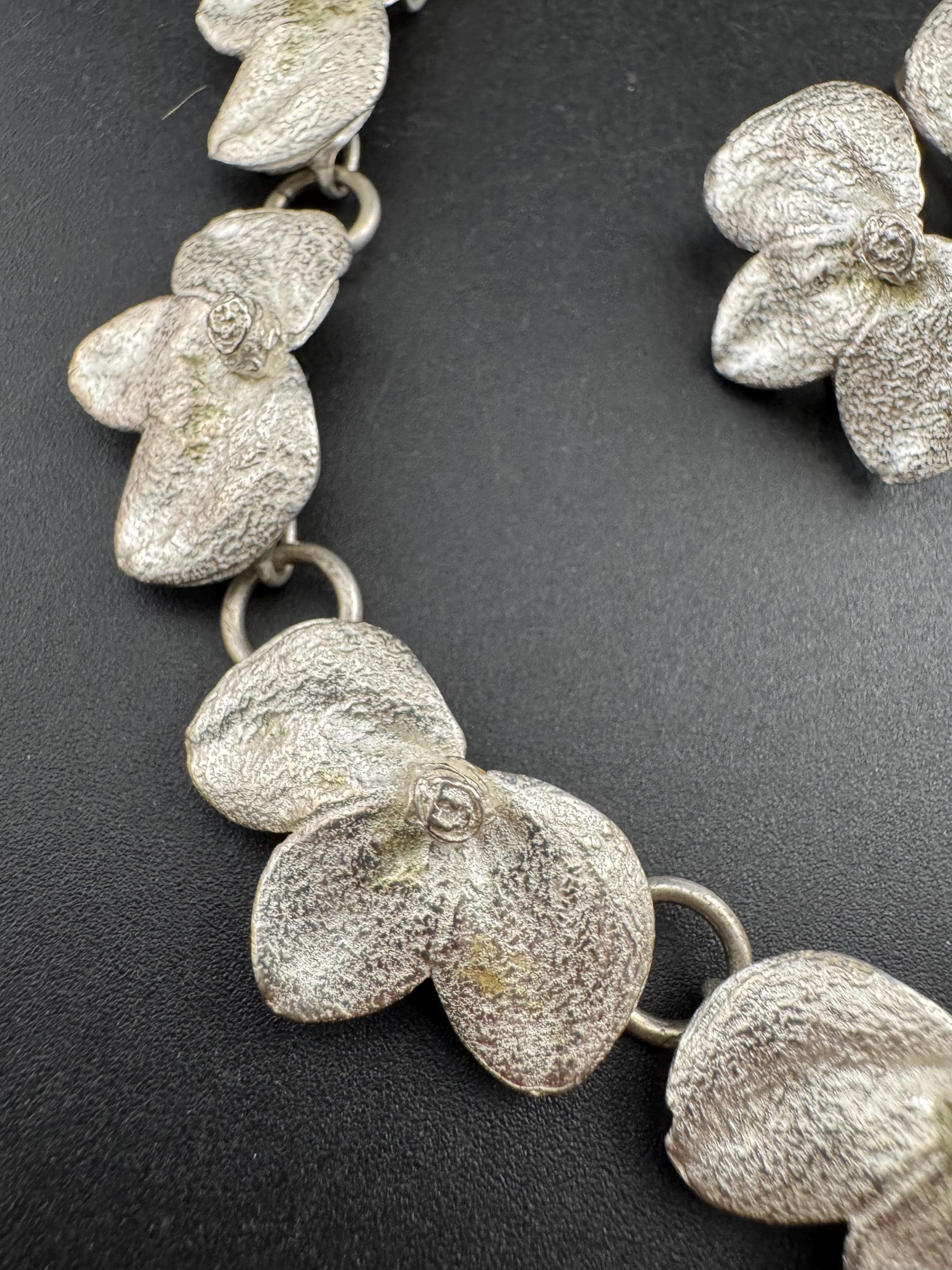 Vintage Charles Duret Modernist Necklace & Clip On Earrings: Matte Silver Tone