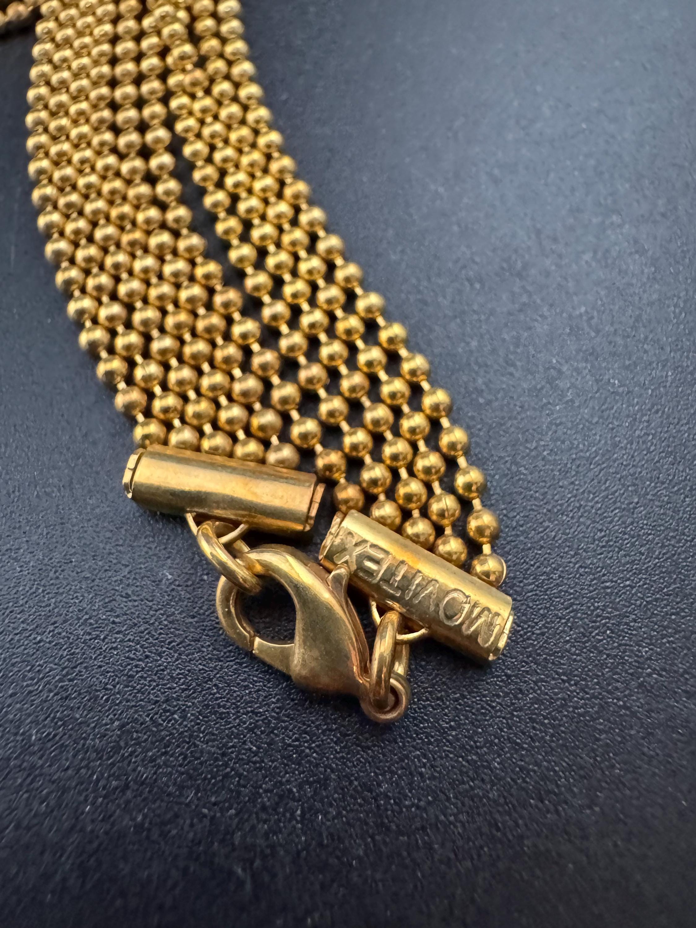 Signed MOVITEX Vintage 4 row brass ball bead chain gold tone multi strand metal chain link choker necklace