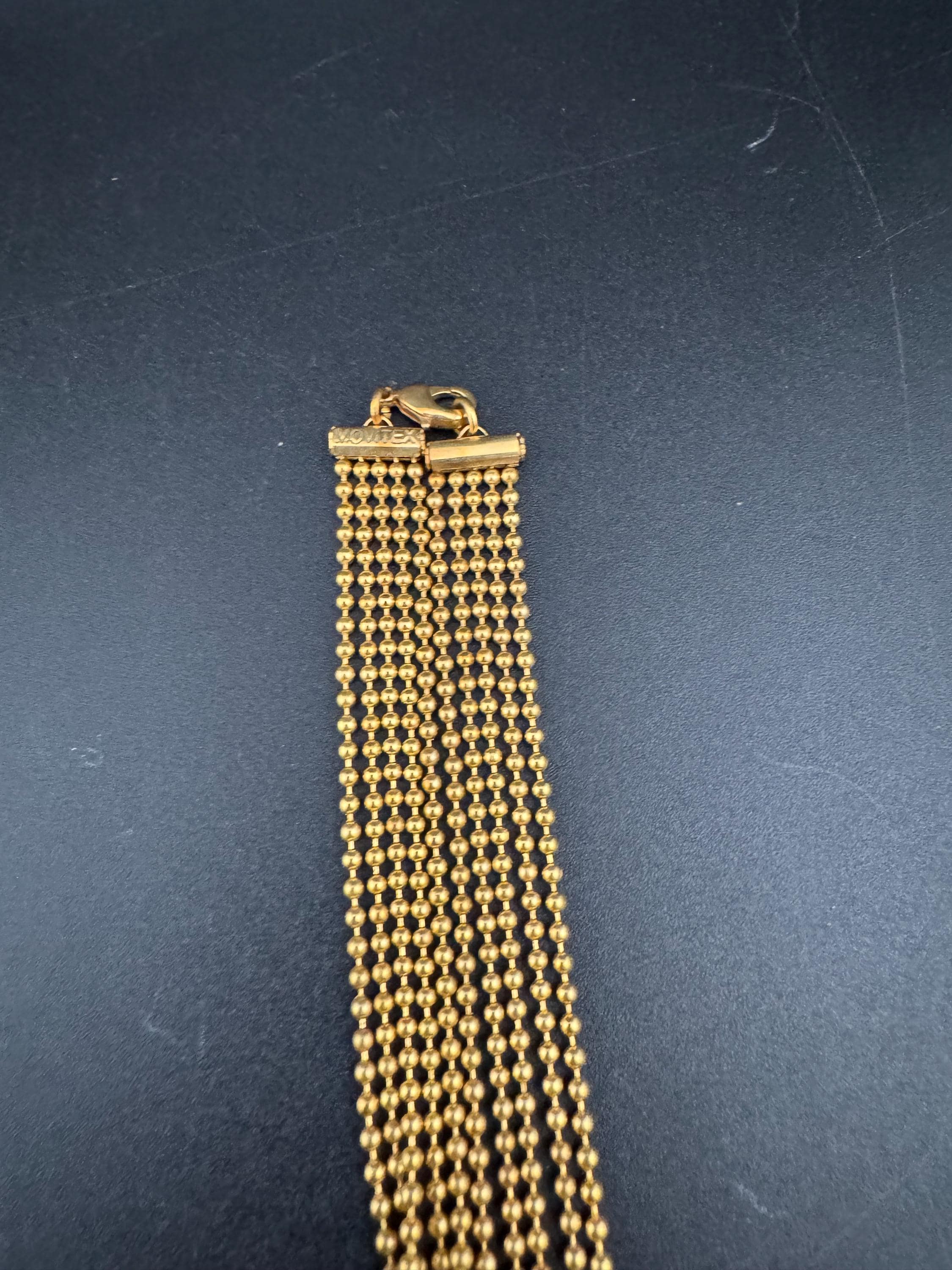 Signed MOVITEX Vintage 4 row brass ball bead chain gold tone multi strand metal chain link choker necklace