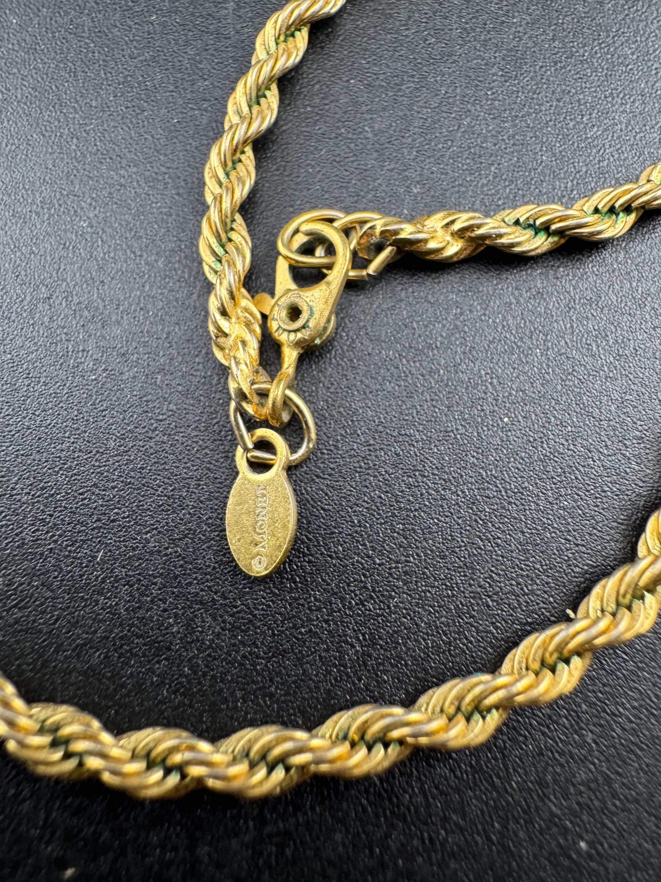 Signed Monet Vintage gold tone rope chain necklace 47cm