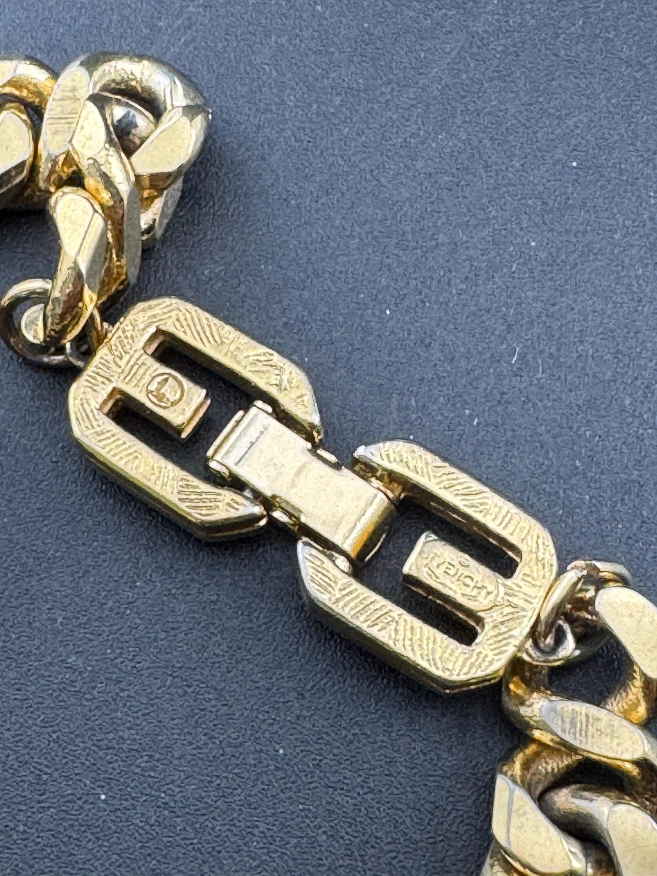 Vintage signed GIVENCHY Gold Plated Curb Bracelet: Chunky Panel Links