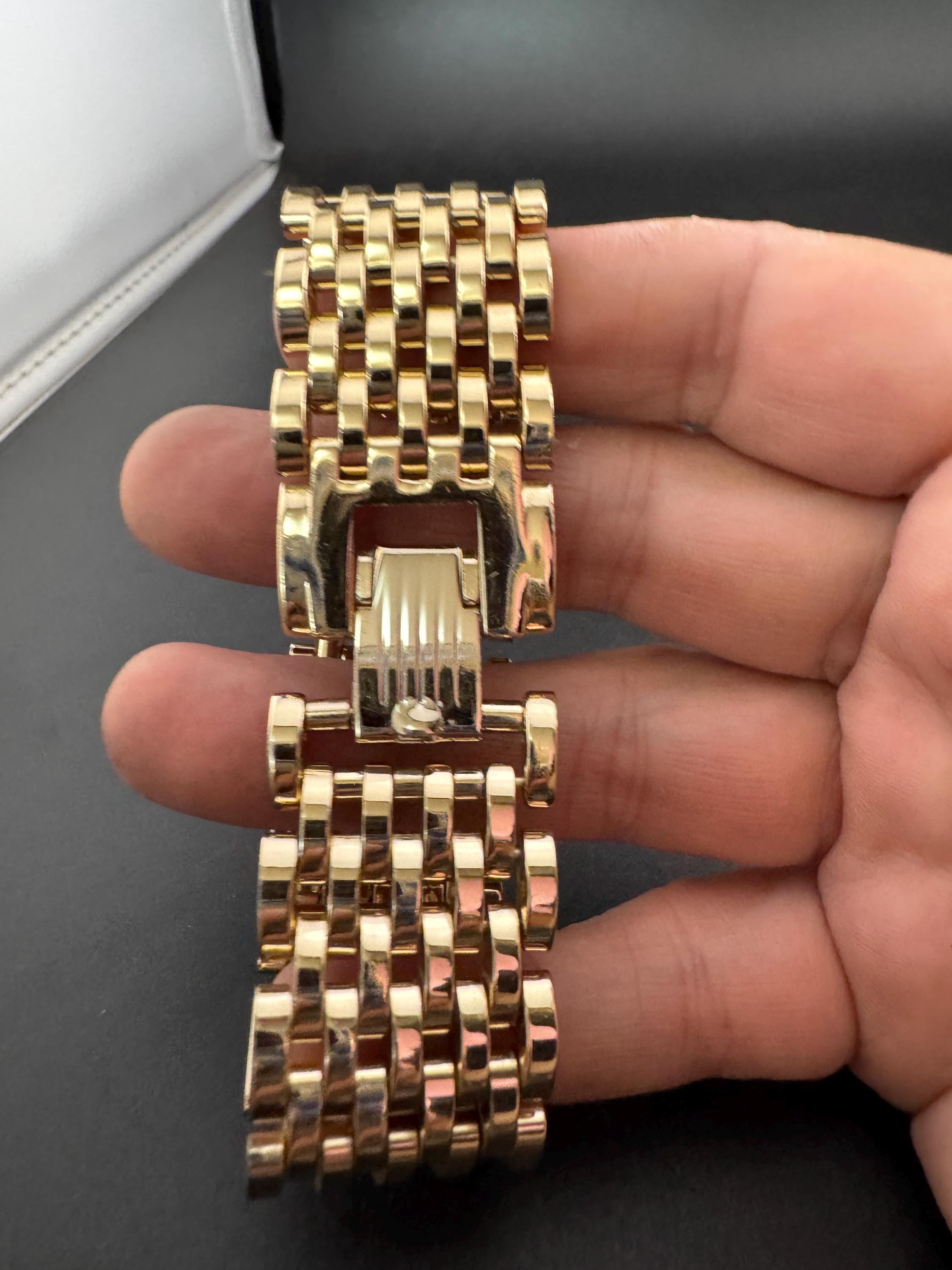 Signed RIVO Swiss made Vintage wide link gold plated cuff articulated bracelet Modernist in mint condition