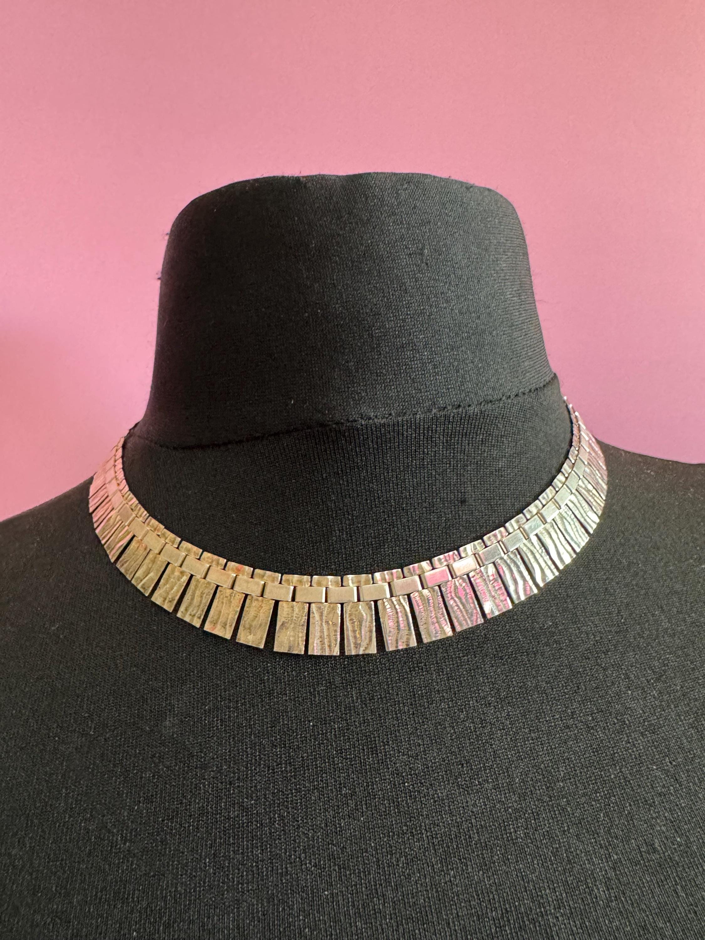 Signed A&D Vintage retro 925 sterling silver Egyptian cleopatra collar necklace 16-18” 33.5 grams