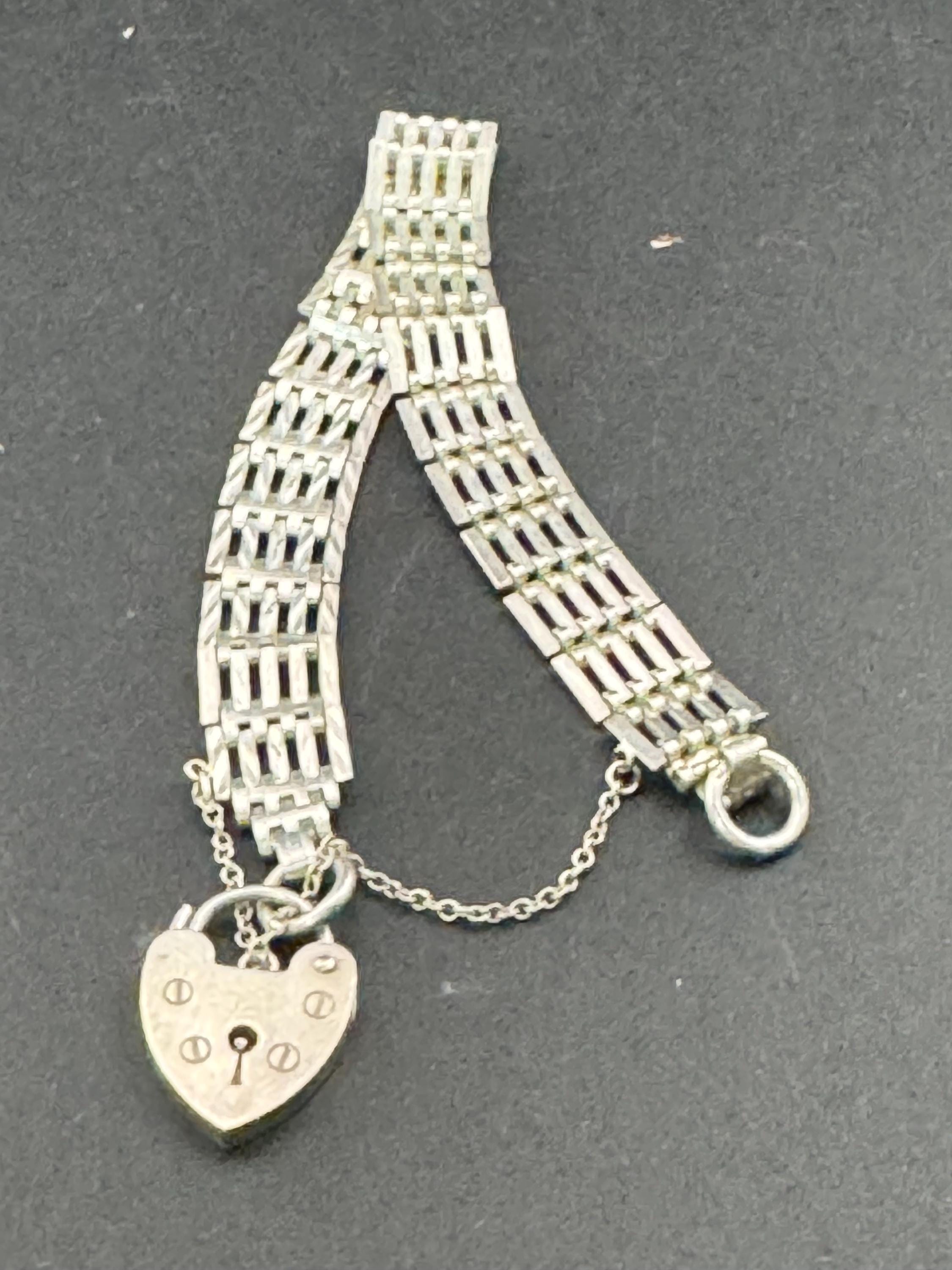 Vintage London hallmarked LC 925 sterling silver 5 bar gate bracelet 18cm 14grams