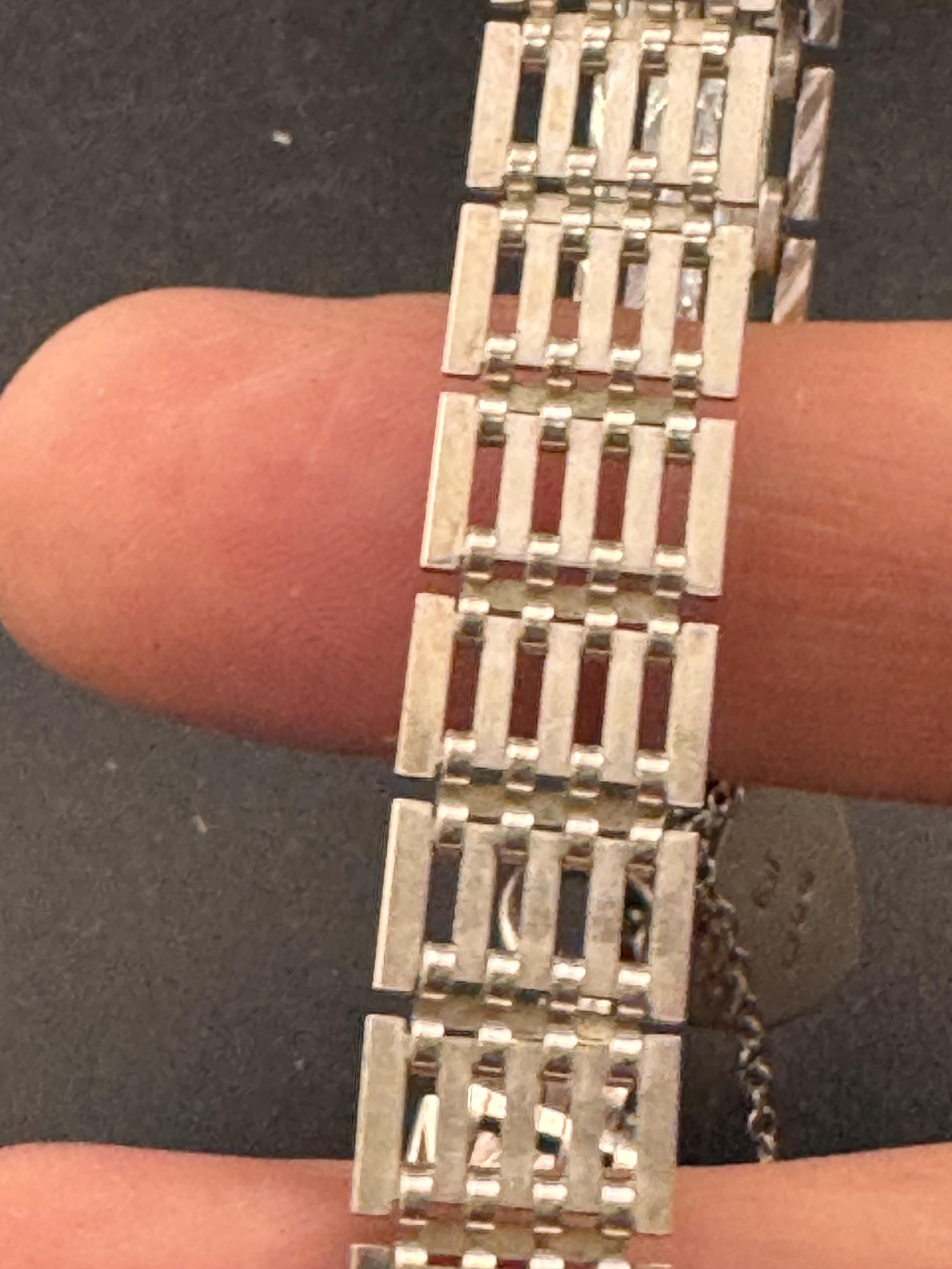 Vintage London hallmarked LC 925 sterling silver 5 bar gate bracelet 18cm 14grams
