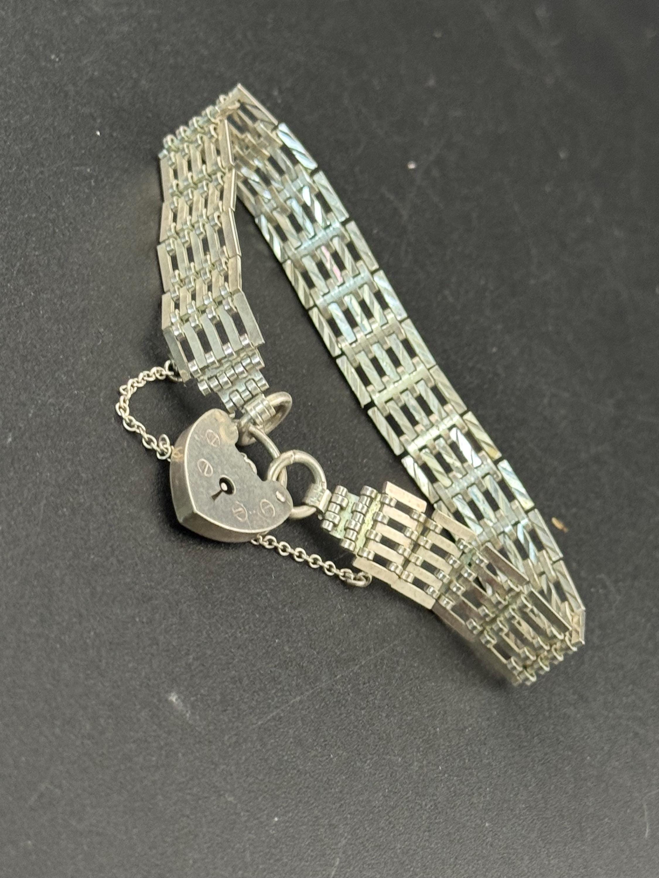 Vintage London hallmarked LC 925 sterling silver 5 bar gate bracelet 18cm 14grams