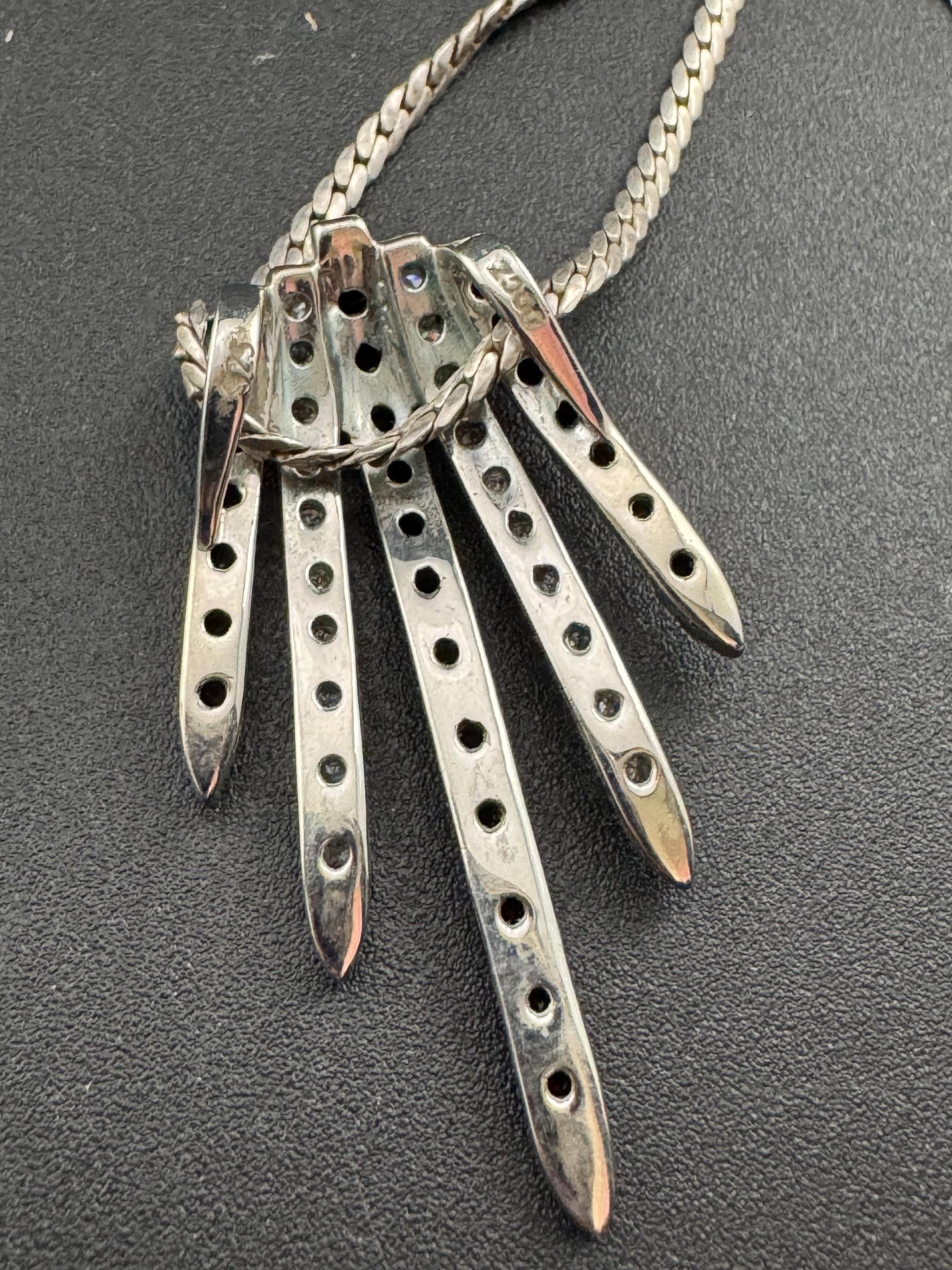 925 Sterling silver black and clear diamanté gem set pendant necklace 18” chain