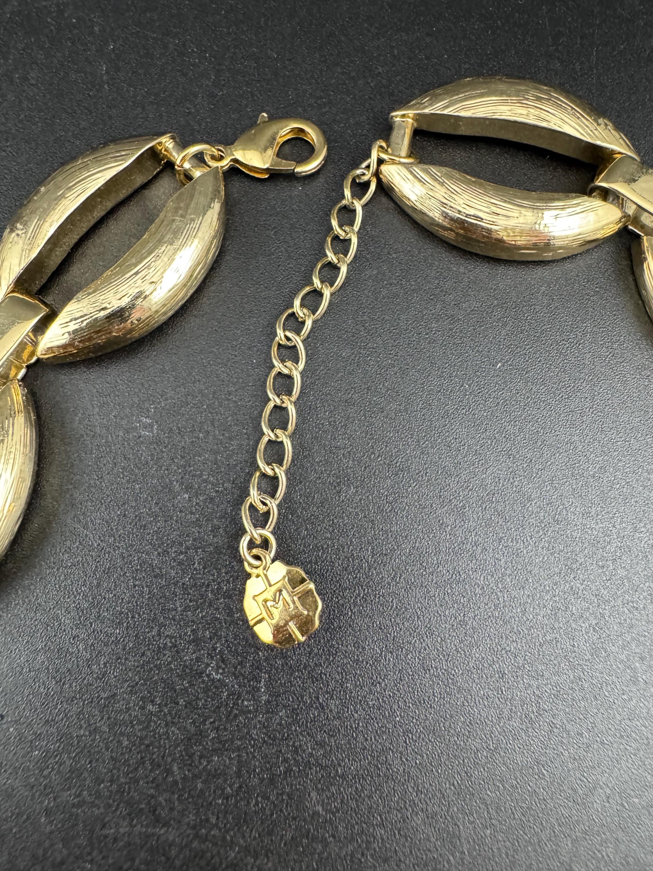 90s Gold Tone Diamanté Choker Necklace: Wide Curb Chain Link