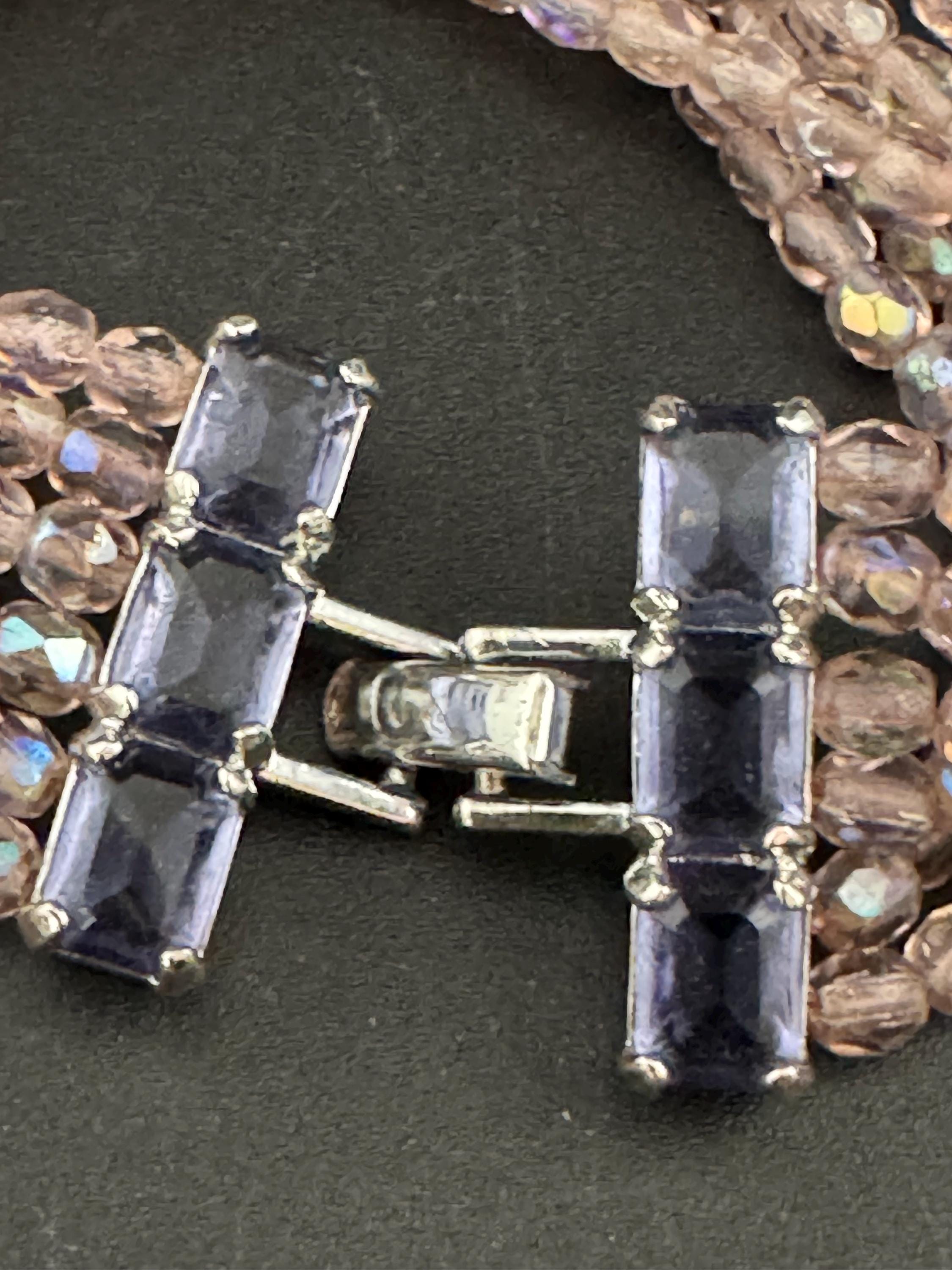 Signed Monet Pink Crystal Necklace Bracelet Set: Aurora Borealis Zircon