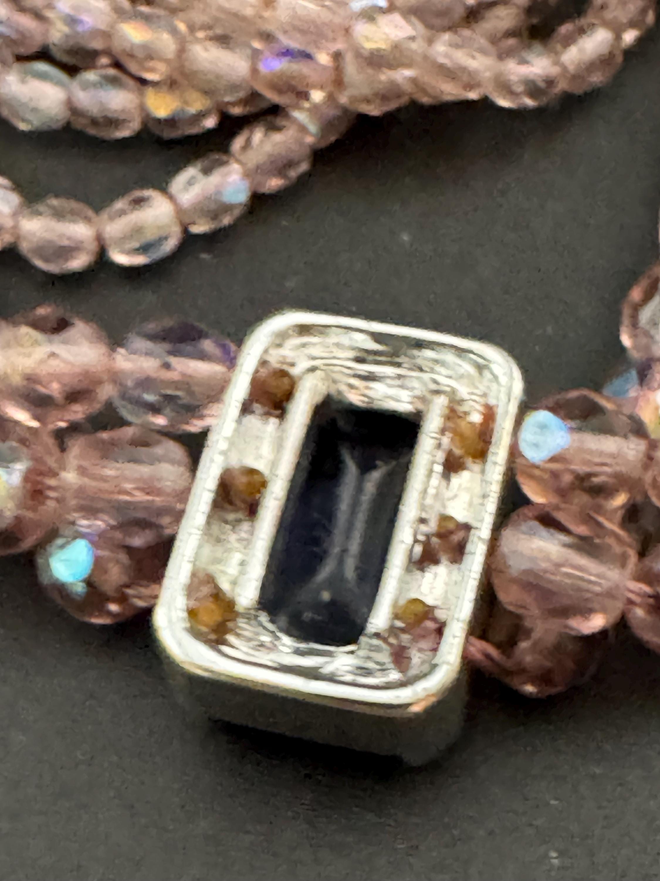 Signed Monet Pink Crystal Necklace Bracelet Set: Aurora Borealis Zircon
