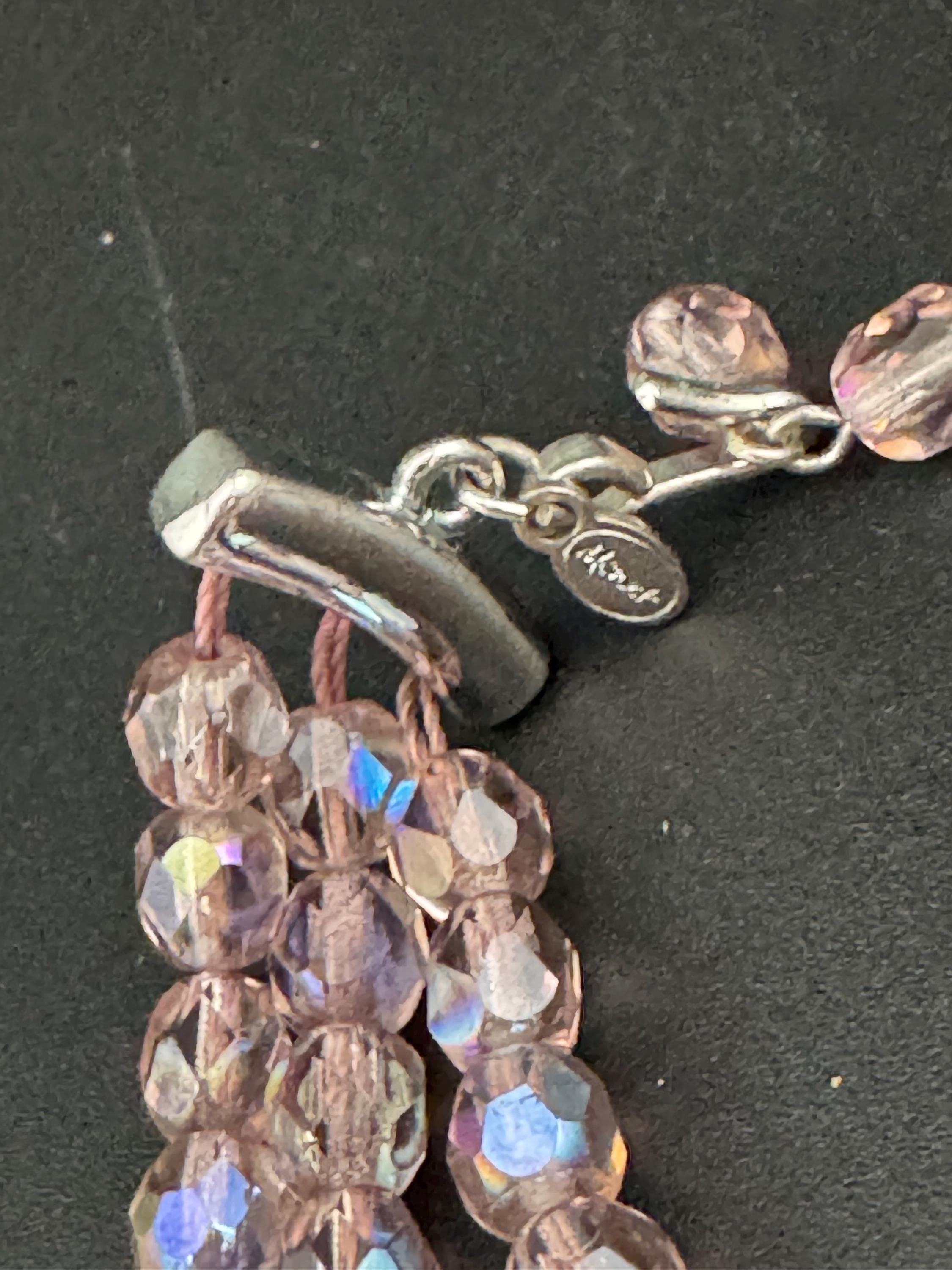 Signed Monet Pink Crystal Necklace Bracelet Set: Aurora Borealis Zircon