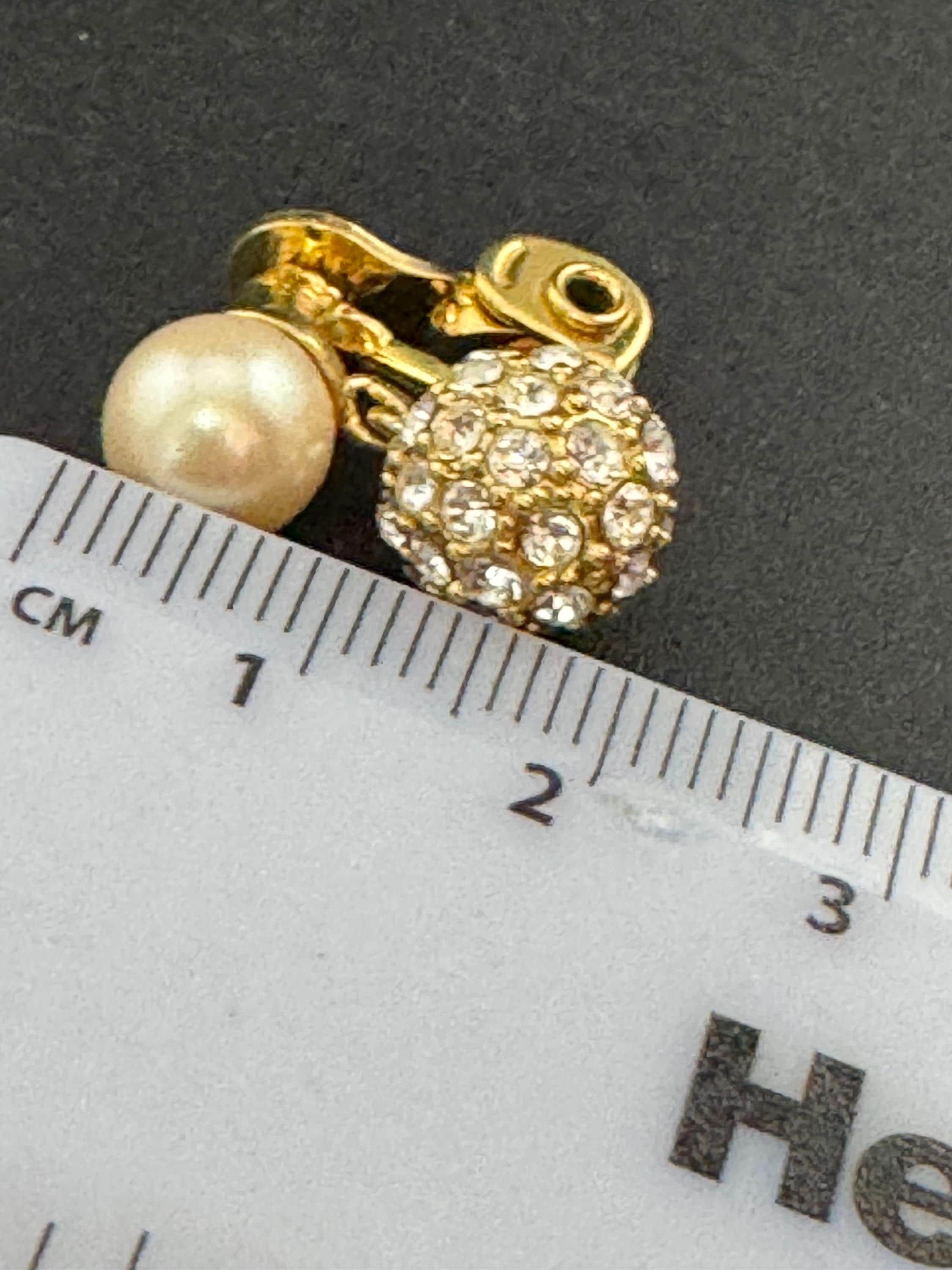 Vintage Monet Gold Plated Faux Pearl Diamanté Clip On Earrings signed