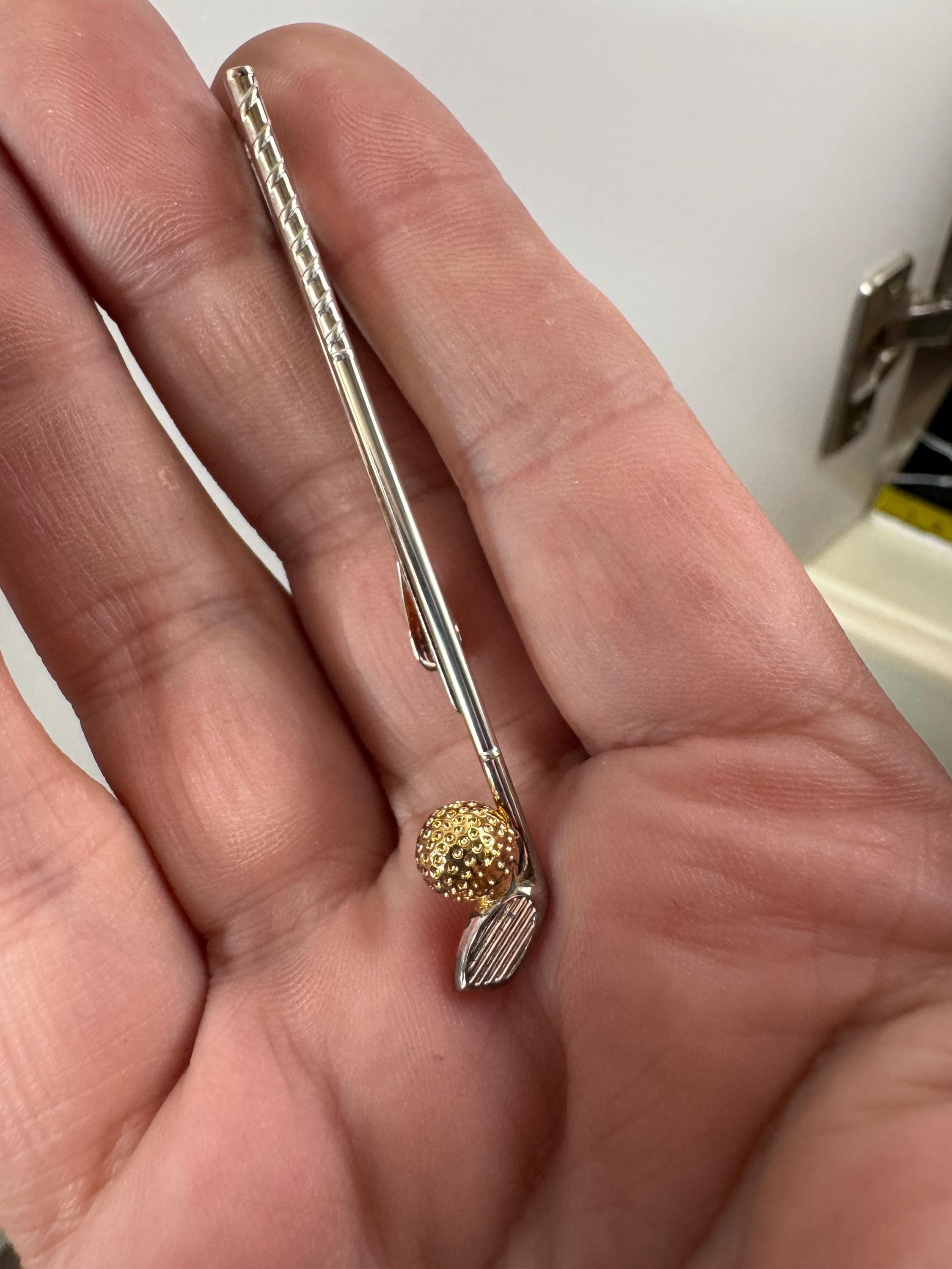 Retro Gold & Silver Tone Golf Tie Clip: Golfer Gift