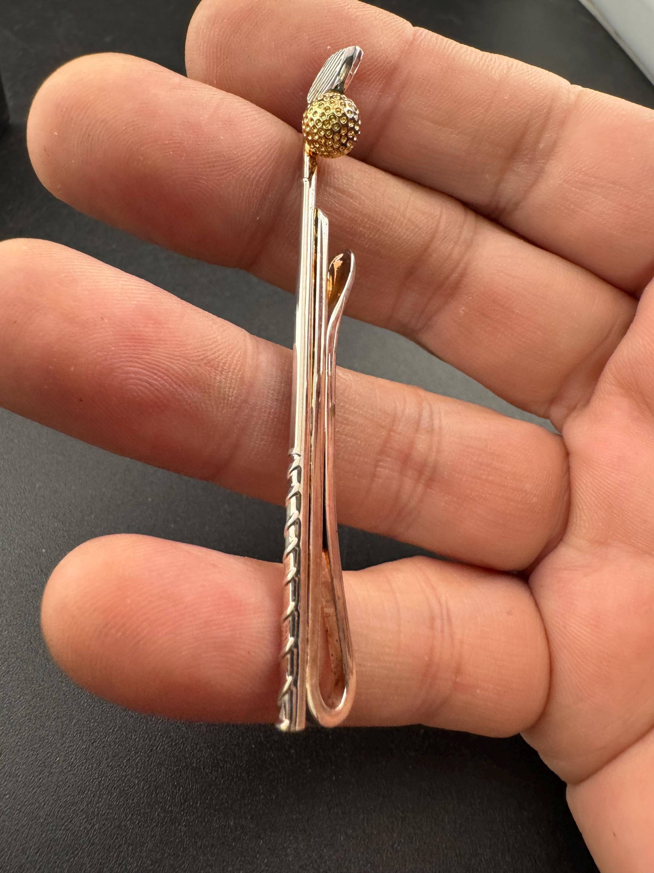 Retro Gold & Silver Tone Golf Tie Clip: Golfer Gift