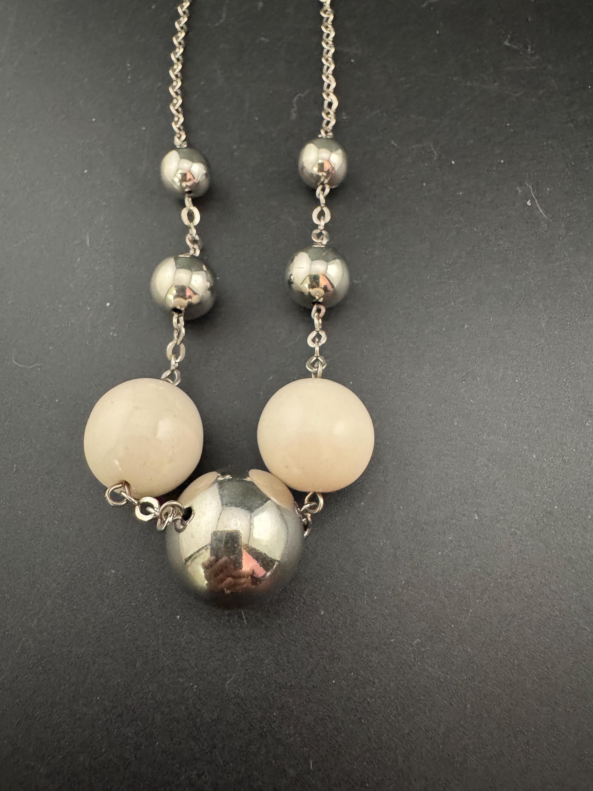 Genuine Czech silver Chromed deep white bead necklace jakob Bengel style