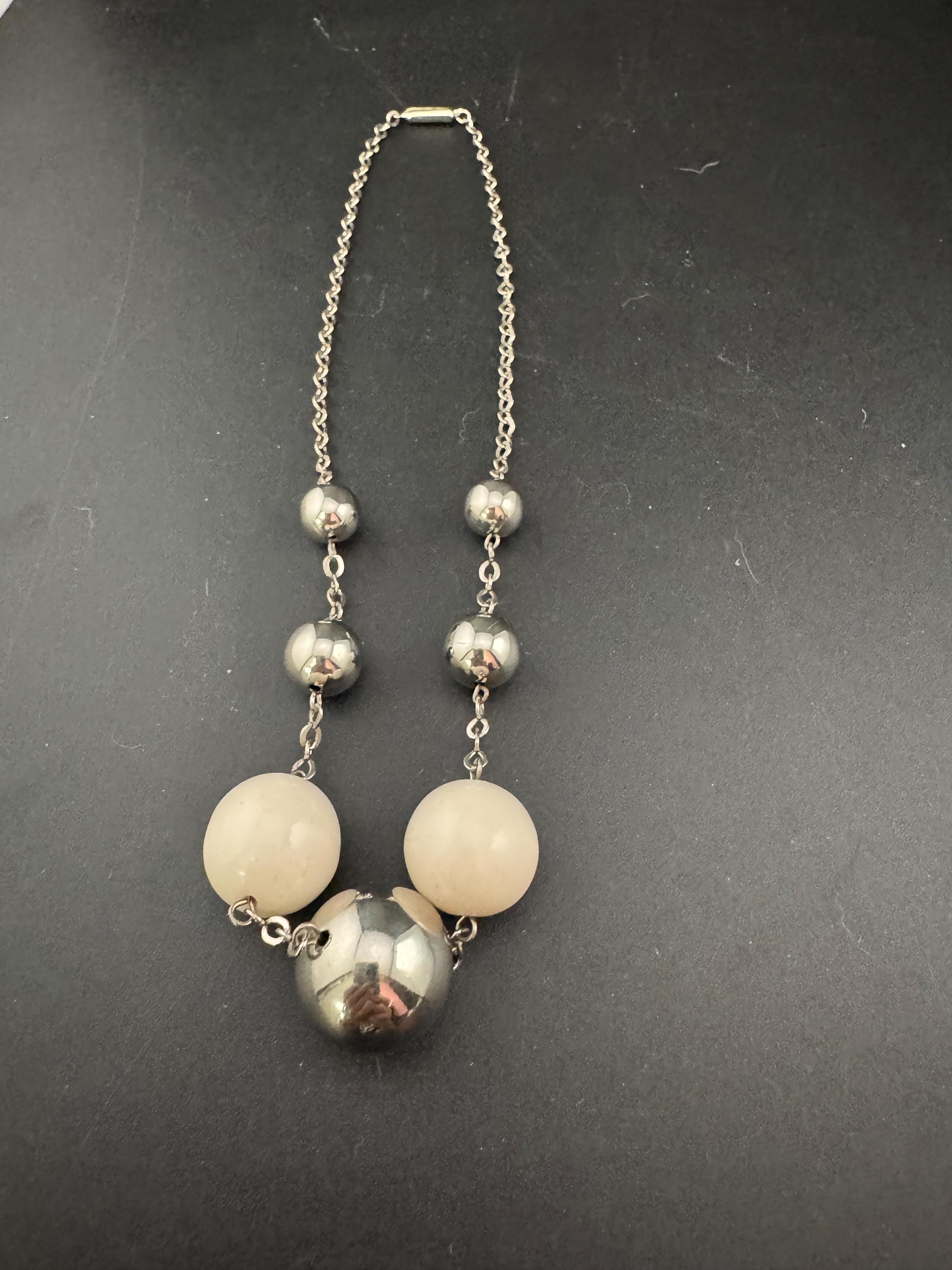 Genuine Czech silver Chromed deep white bead necklace jakob Bengel style