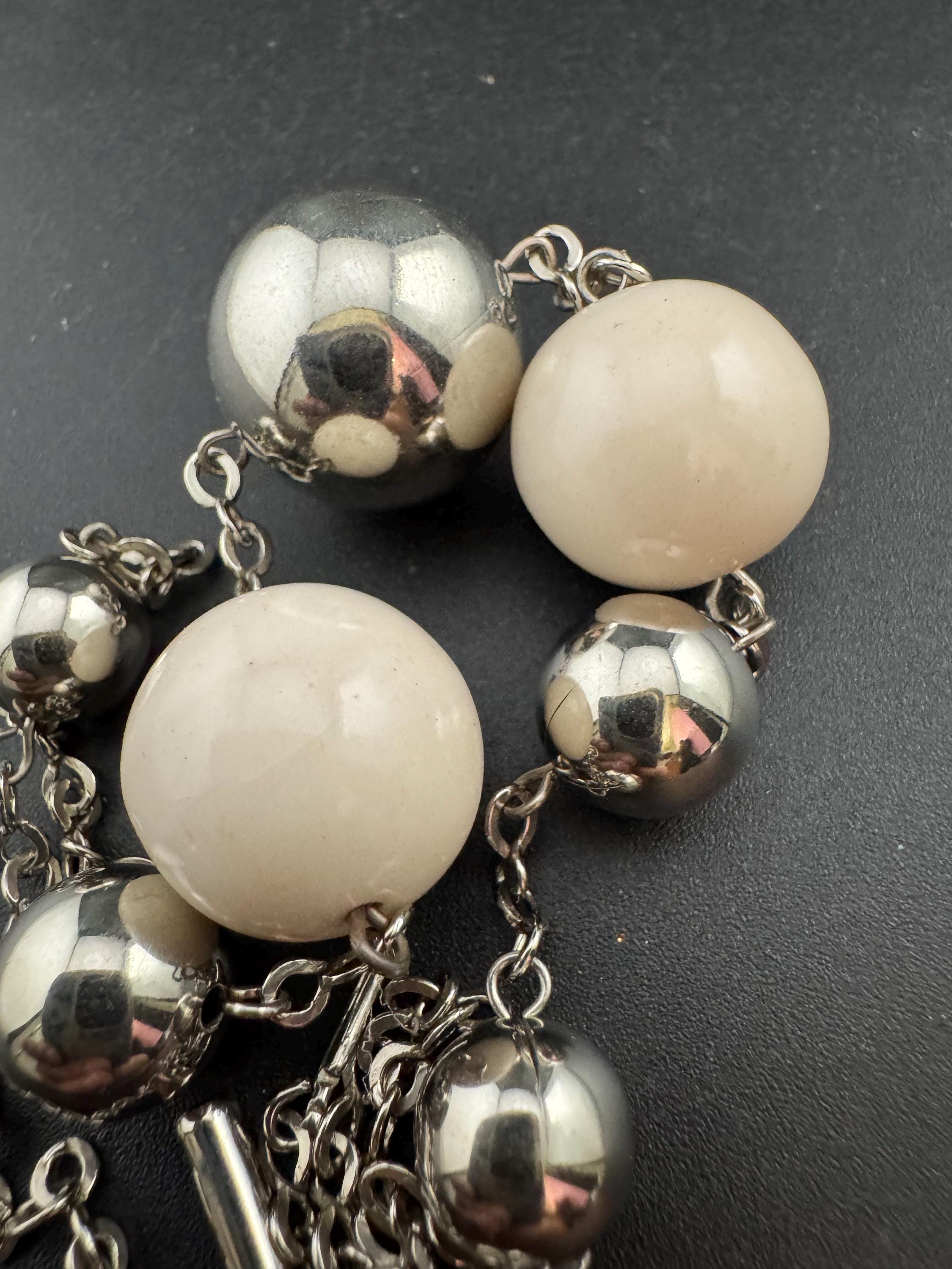 Genuine Czech silver Chromed deep white bead necklace jakob Bengel style