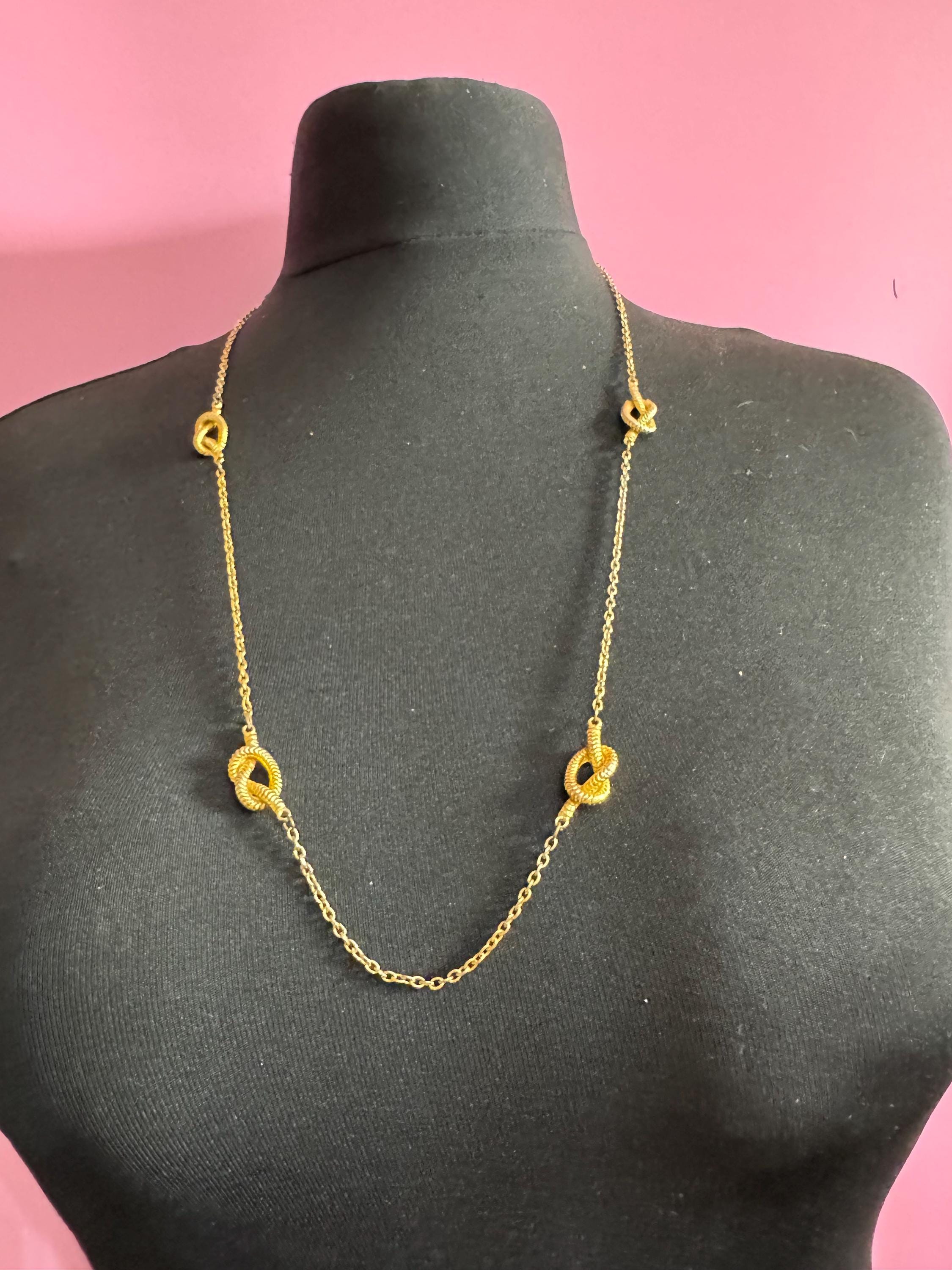 77cm long vintage nautical style gold tone fancy reef knot chain link long necklace