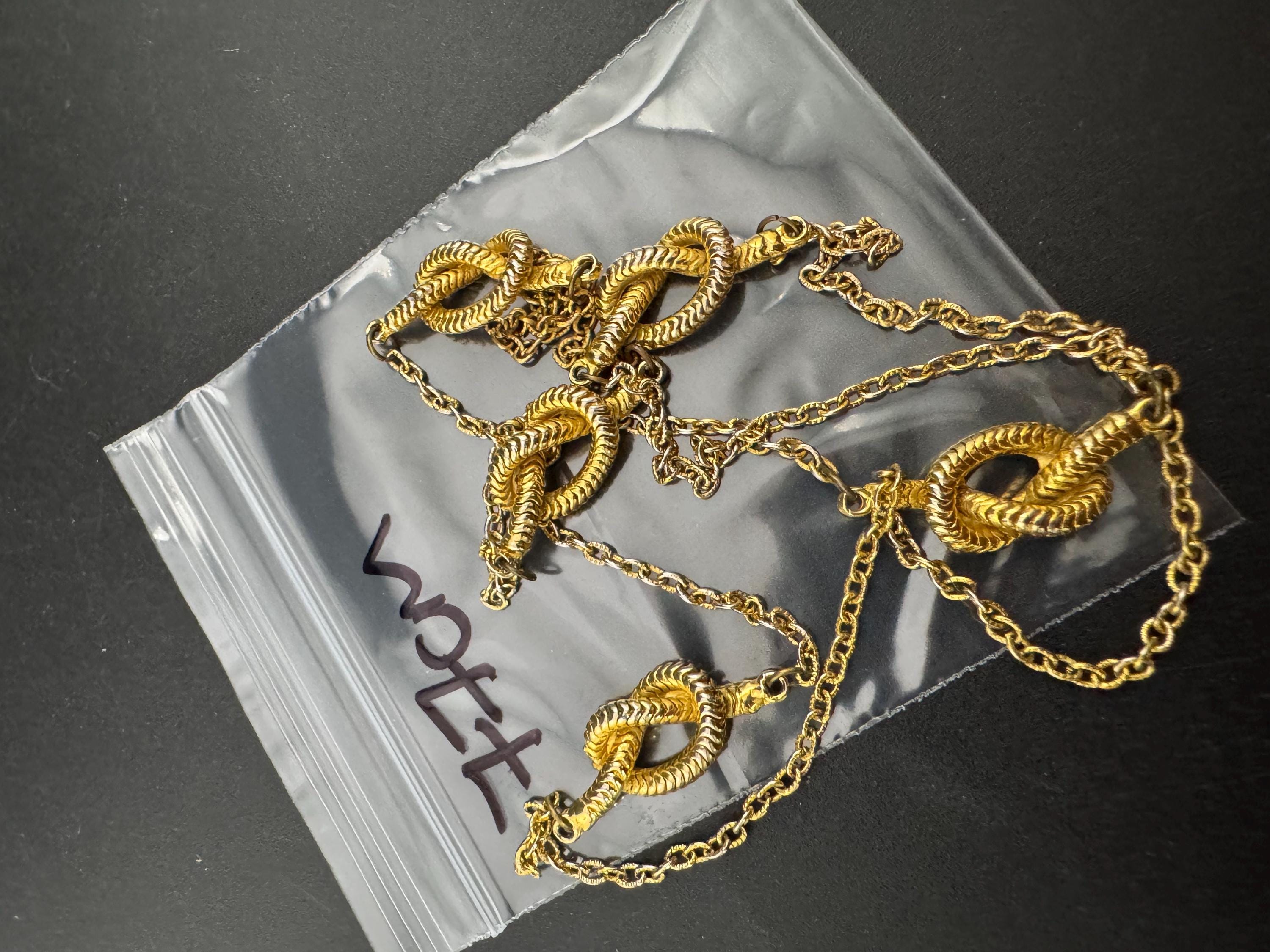 77cm long vintage nautical style gold tone fancy reef knot chain link long necklace