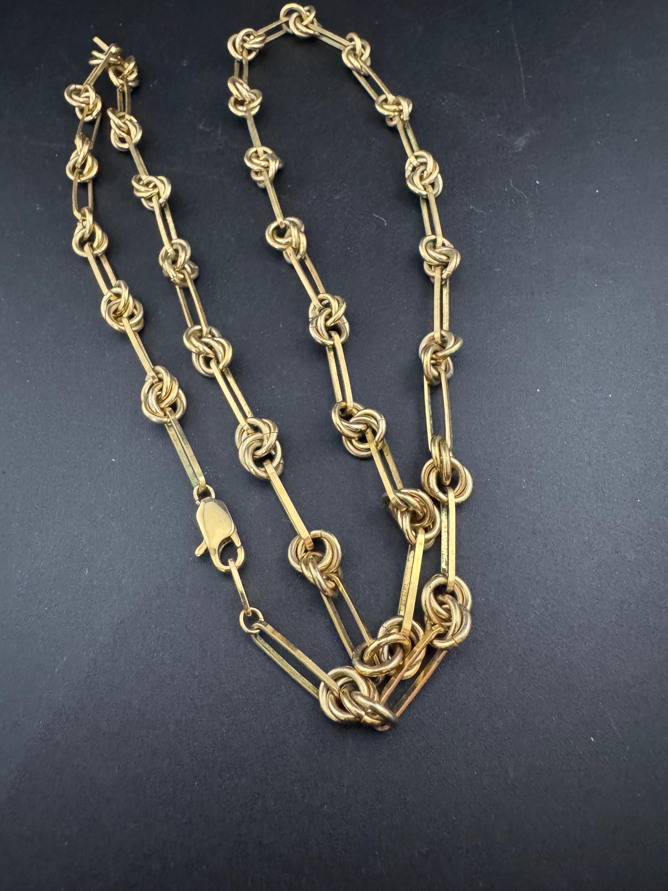 Vintage Nautical Knot Necklace: Gold Tone Chain Link, 76cm