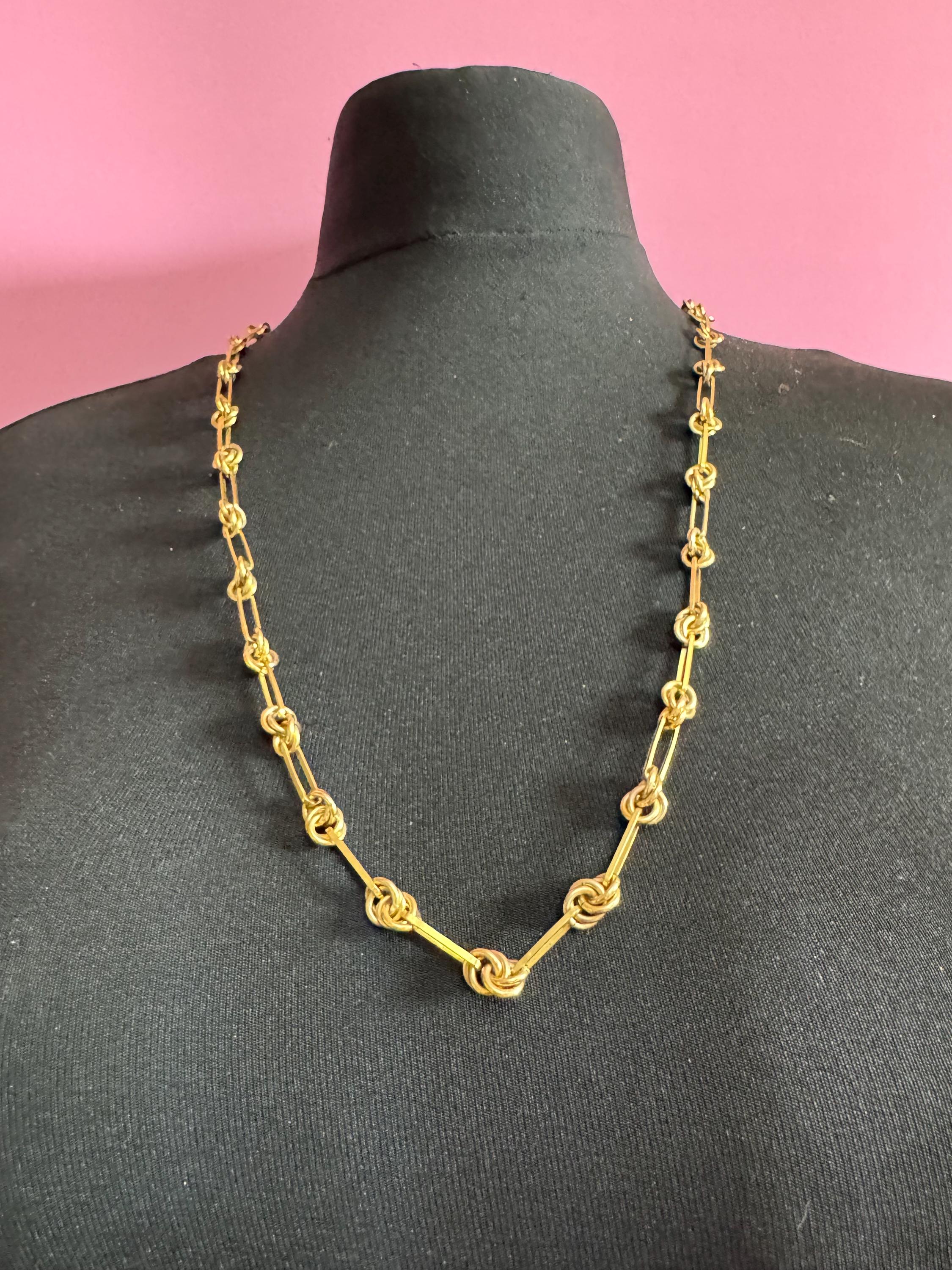 Vintage Nautical Knot Necklace: Gold Tone Chain Link, 76cm