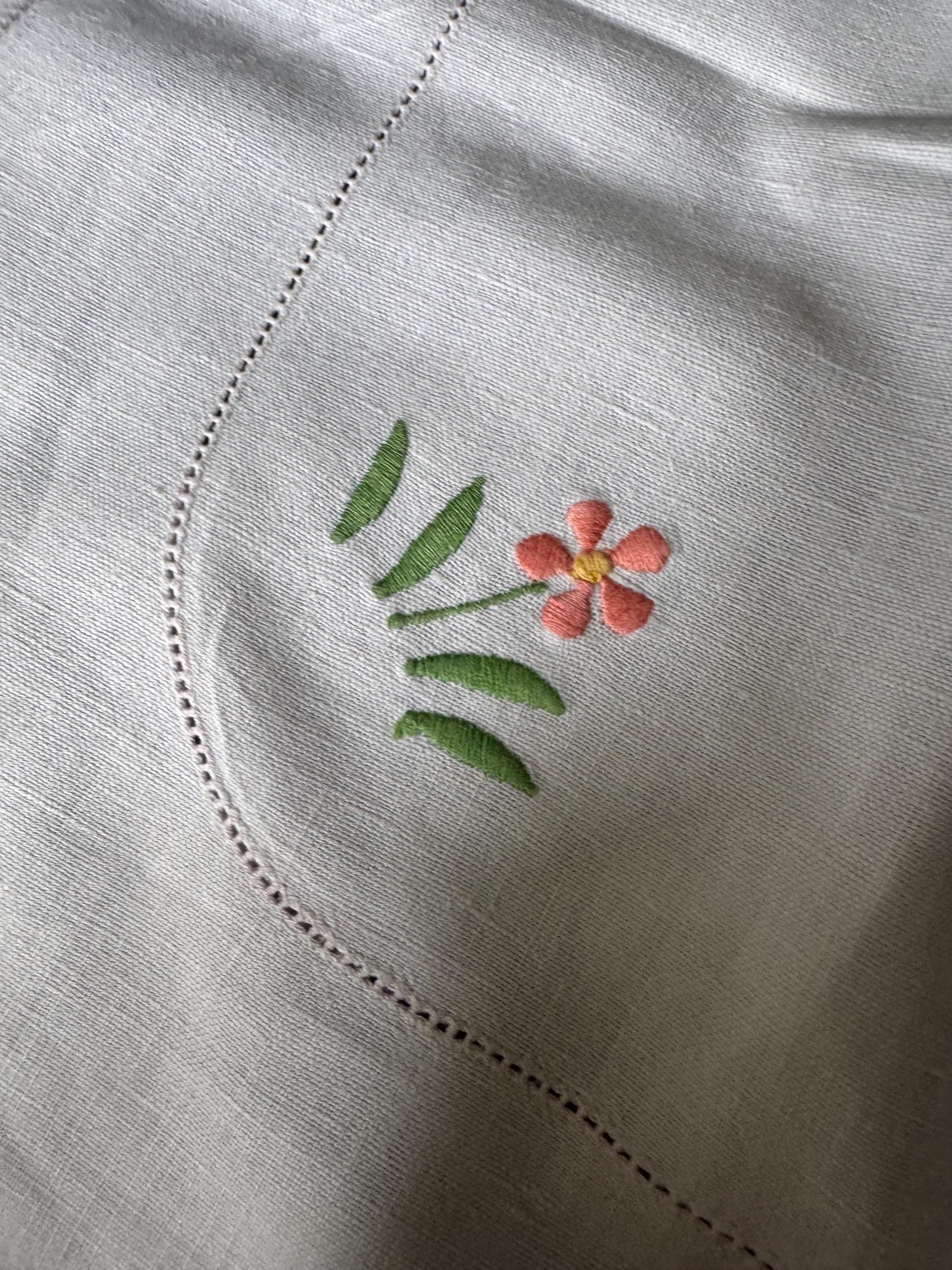 vintage 85cm square embroidered tablecloth , mid century tablecloths with orange green embroidery