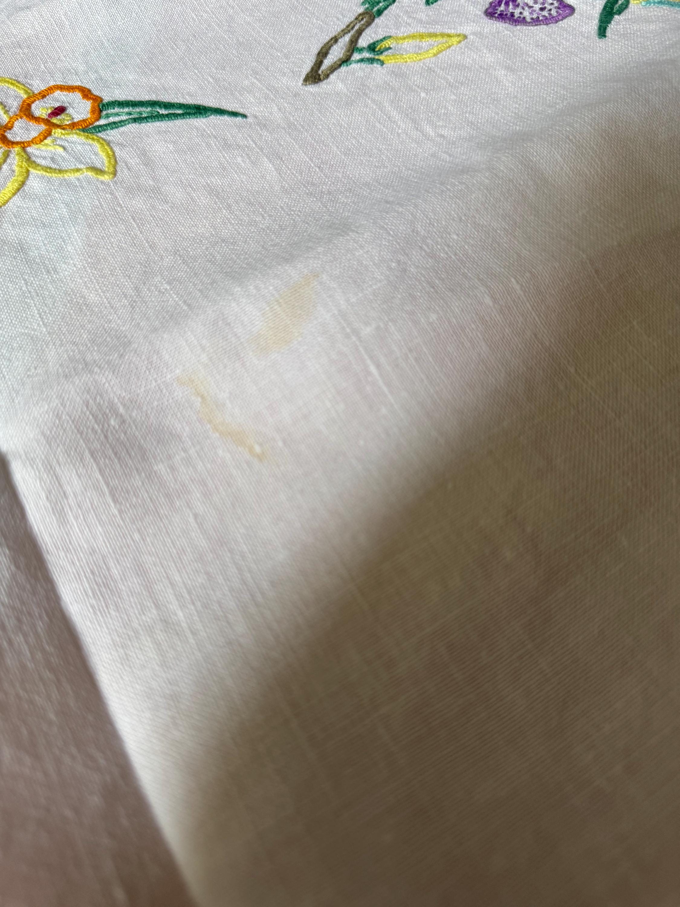 Vintage Embroidered Floral Tablecloth: Mid-Century UK Embroidery