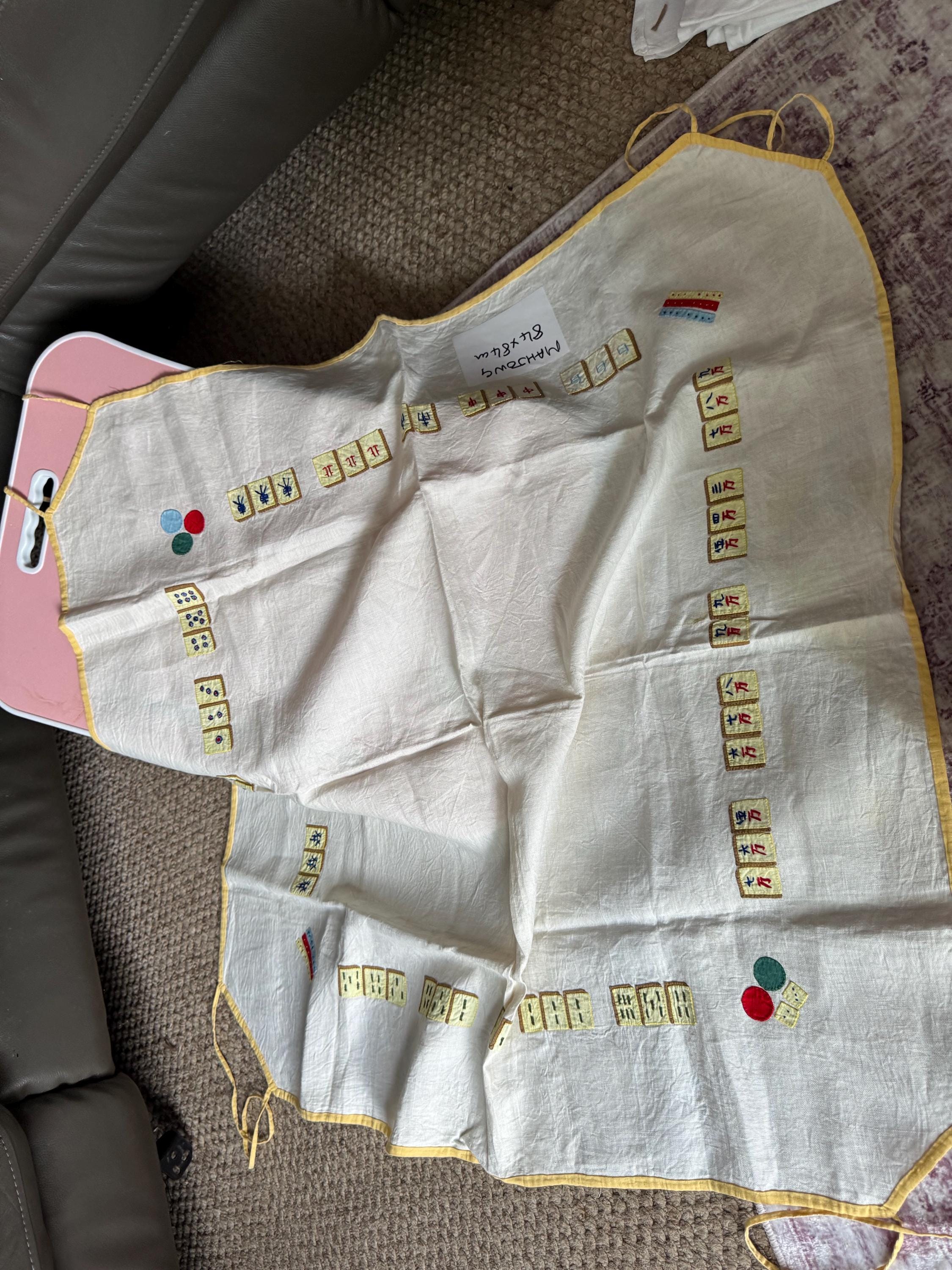 Vintage Embroidered Floral Tablecloth: Pastel Pink, Green & Yellow