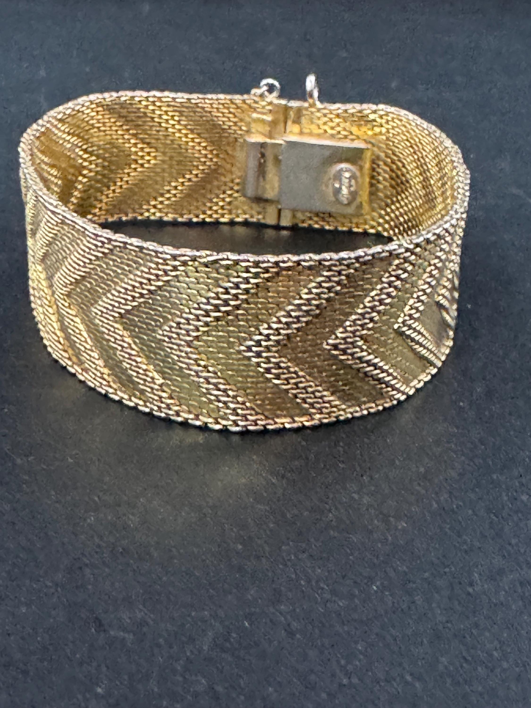 1956 Henkel & Grosse gold plated Vintage Retro Designer wide link cuff articulated bracelet Christian Dior Bracelet Modernist 1950s