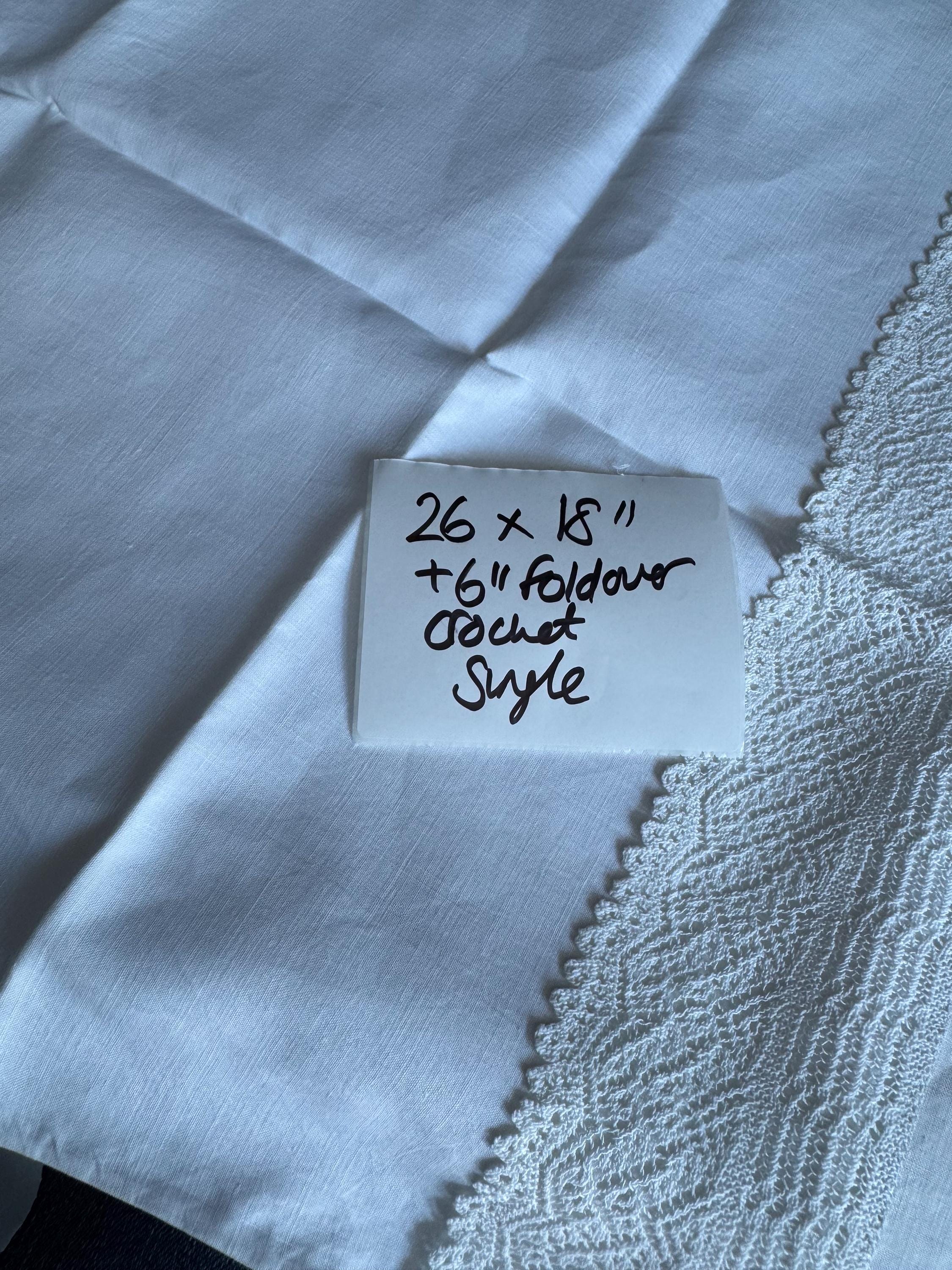 single plain white linen cotton pillowcase with crochet fold over Chateau country cottage chic bedding boudoir
