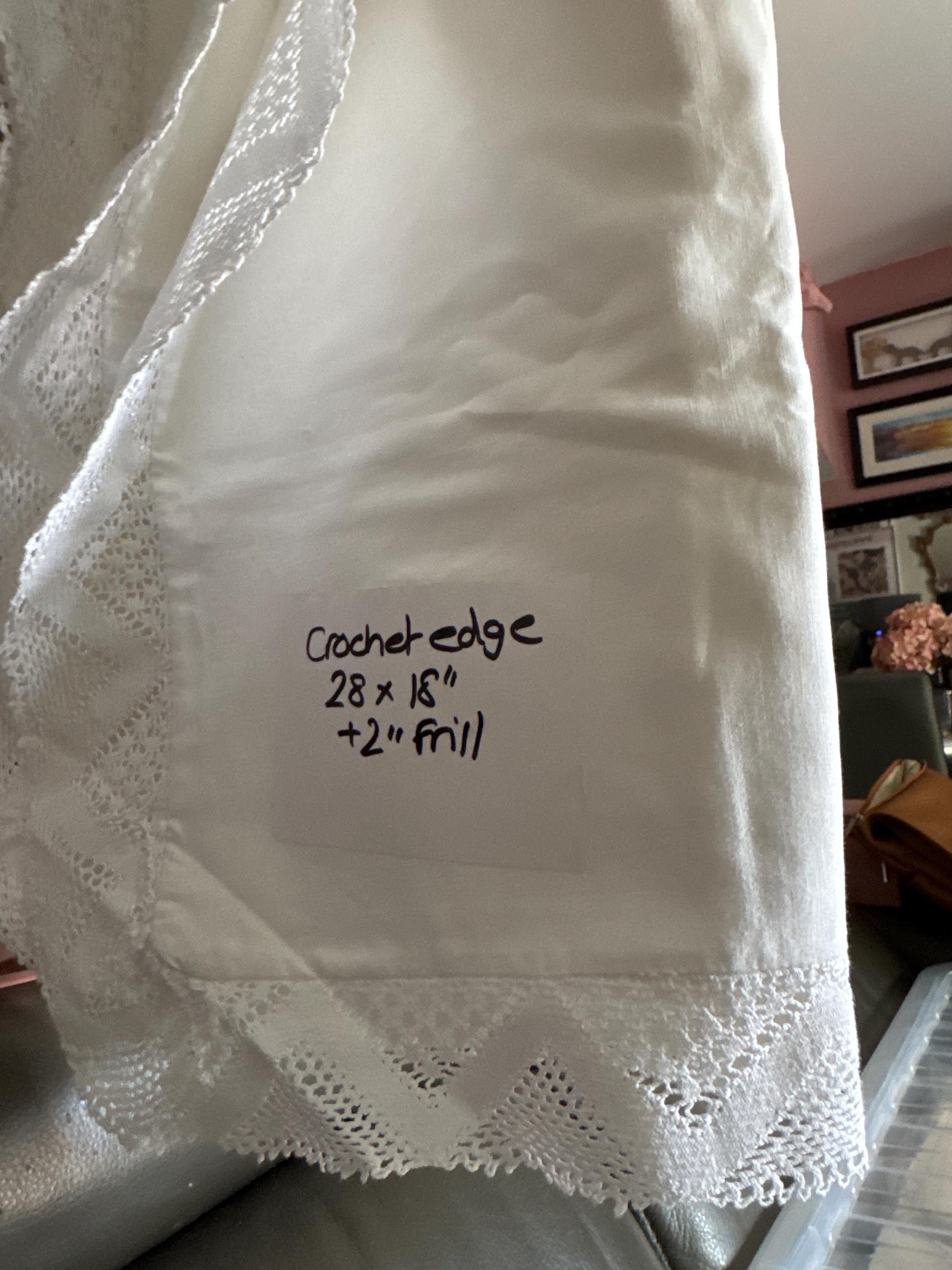 single plain white linen cotton pillowcase with crochet trim Chateau country cottage chic bedding boudoir