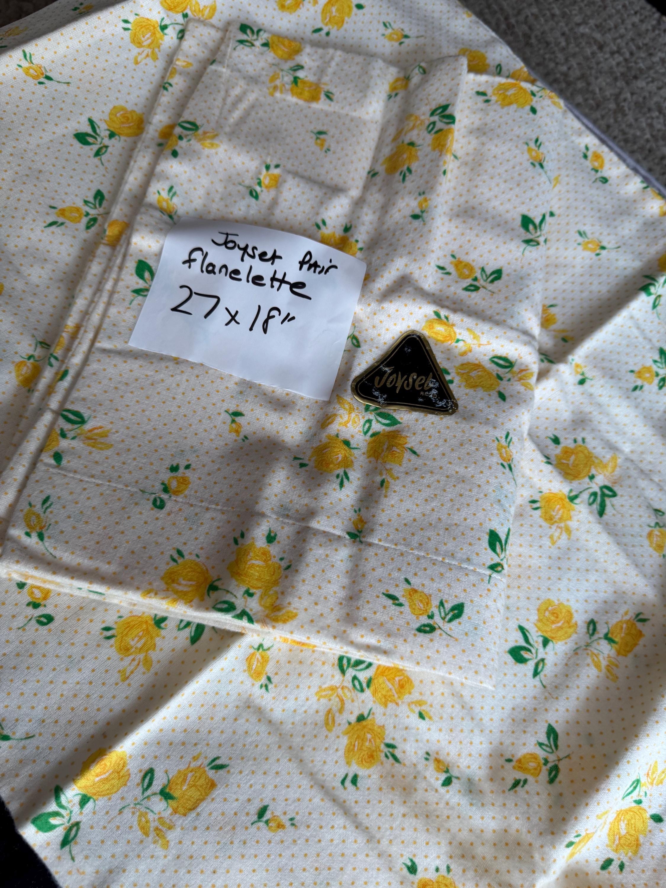 Pair 2 pillowcases flannelette brushed cotton cream and yellow flowers joyset Autumn winter cottage vintage bedding pillow cases 17 x 28