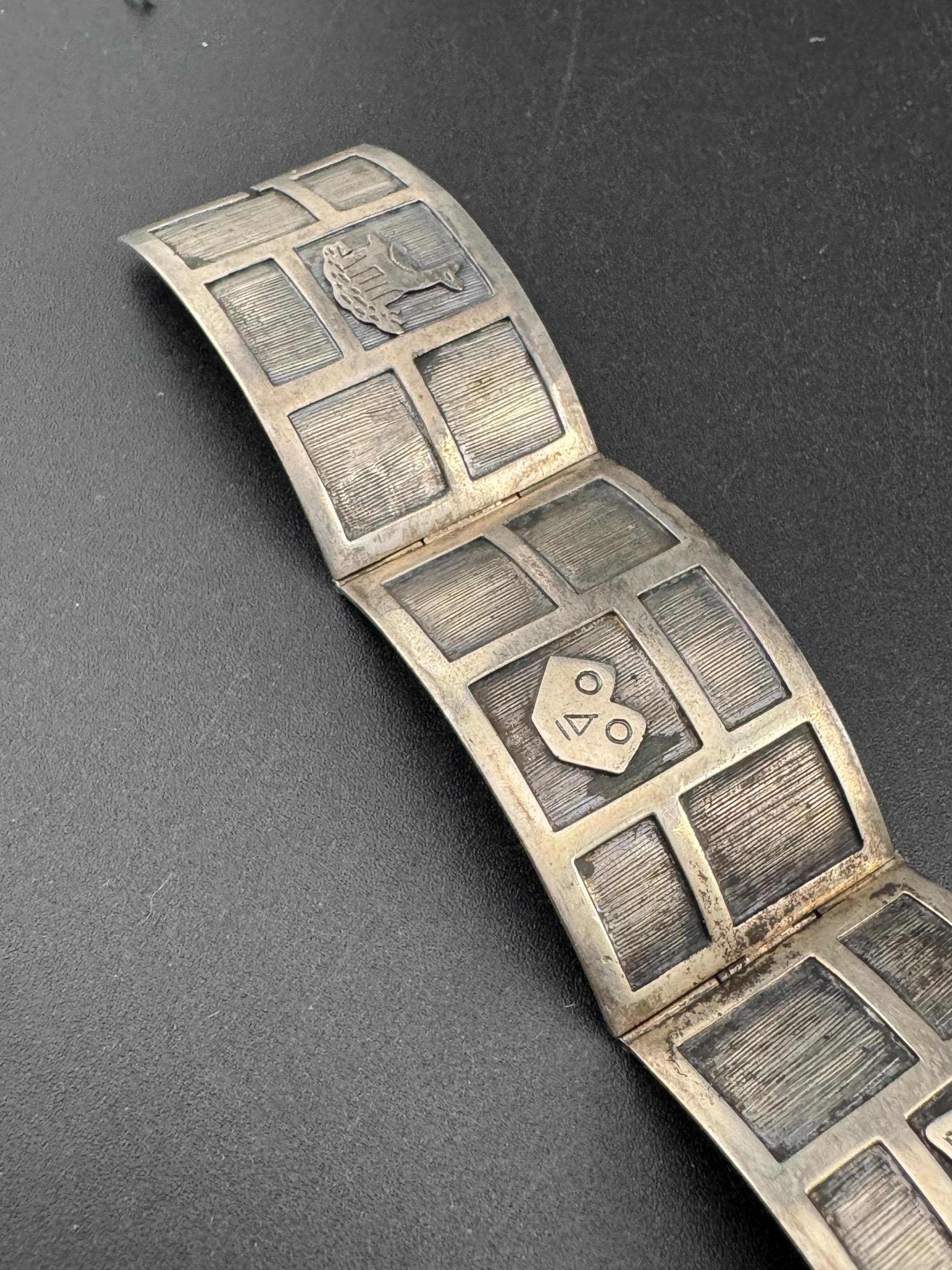 900 grade Ecuador Solid silver modernist Vintage continental silver panel link bracelet 30.7grams