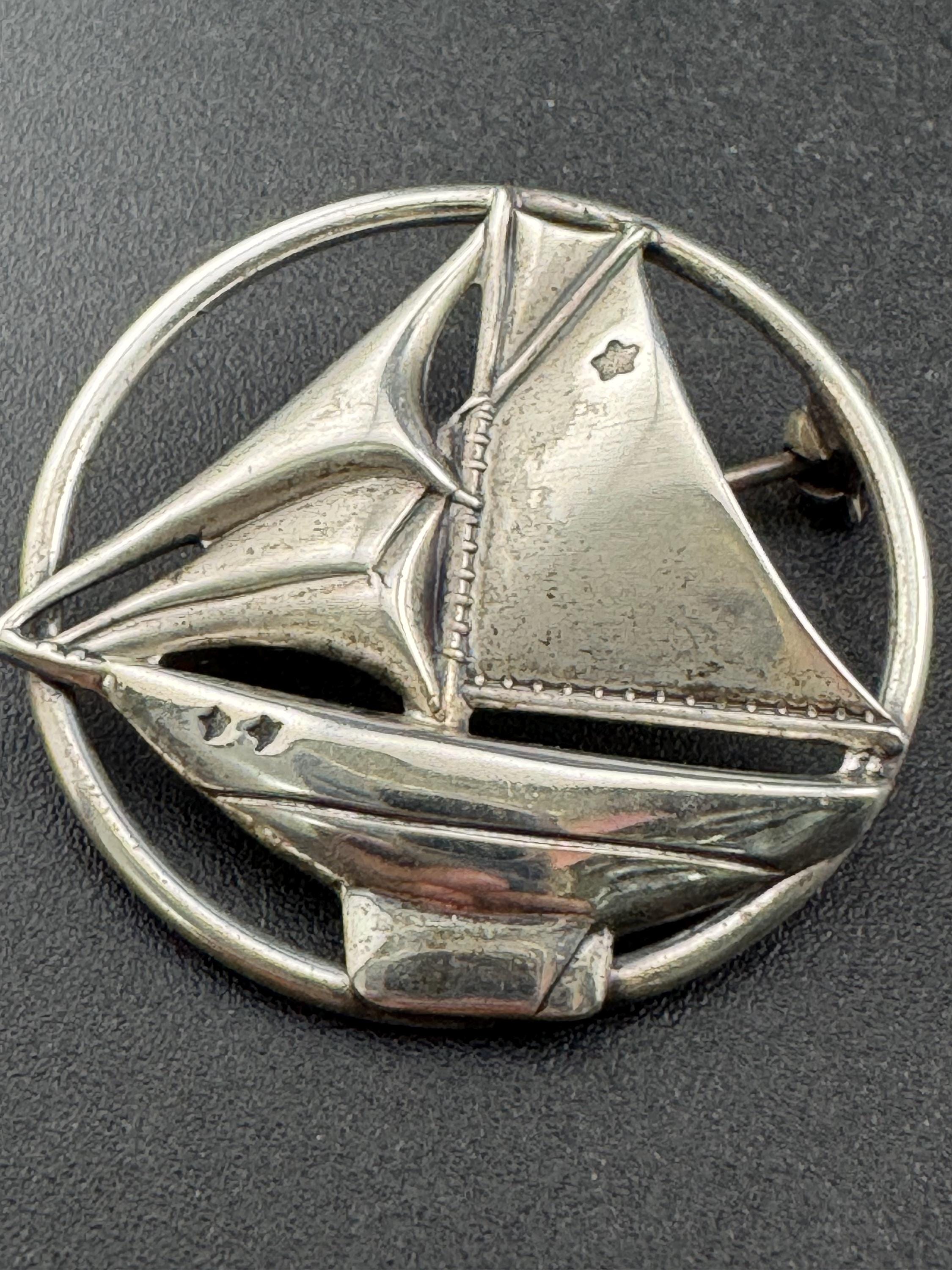 Beau silver signed Sterling silver Vintage nautical yacht sailing ship Brooch, gift for captain, crew