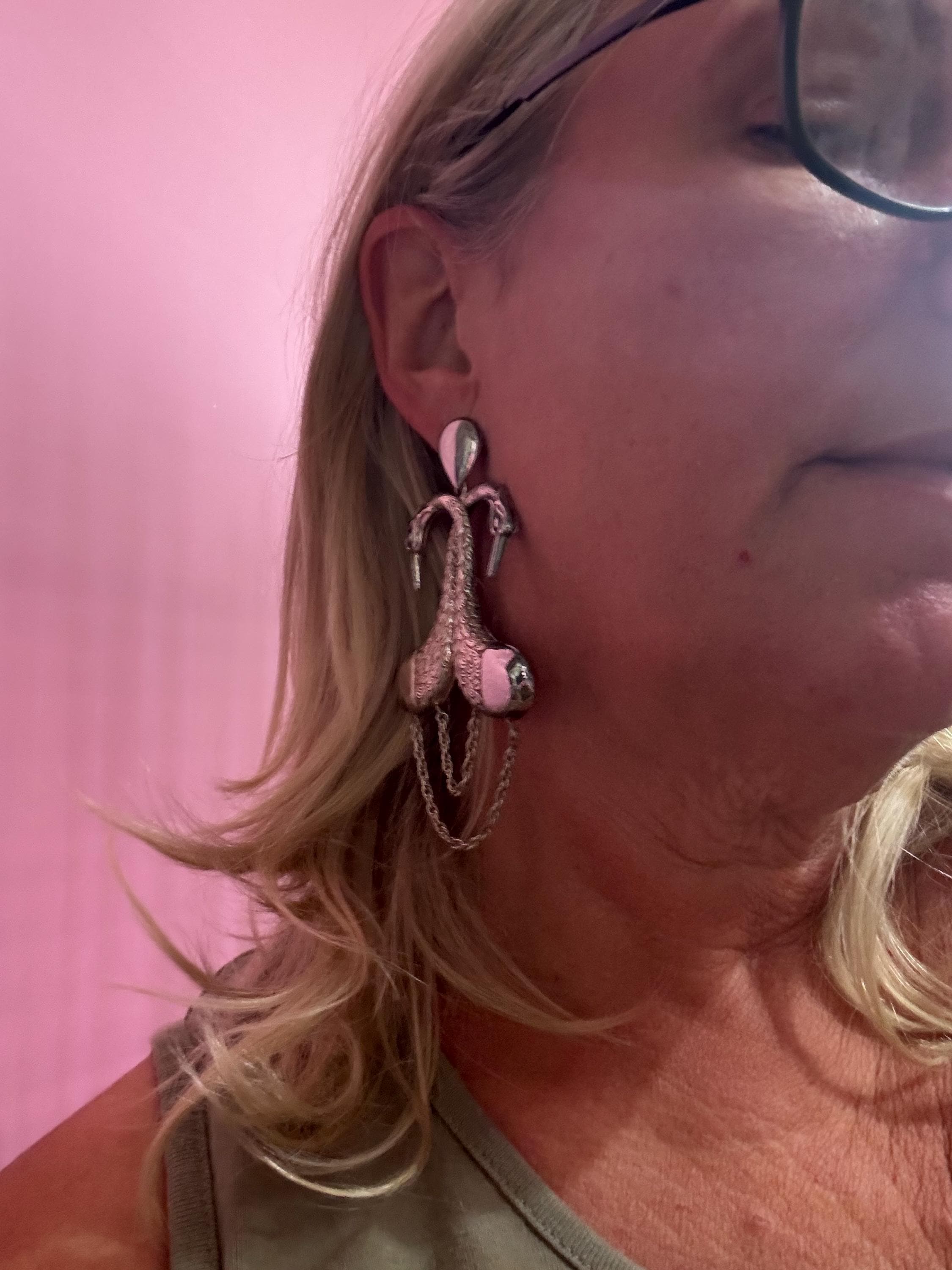 Whopping 10cm Vintage lightweight Sterling silver long swan birds pierced drop earrings 925