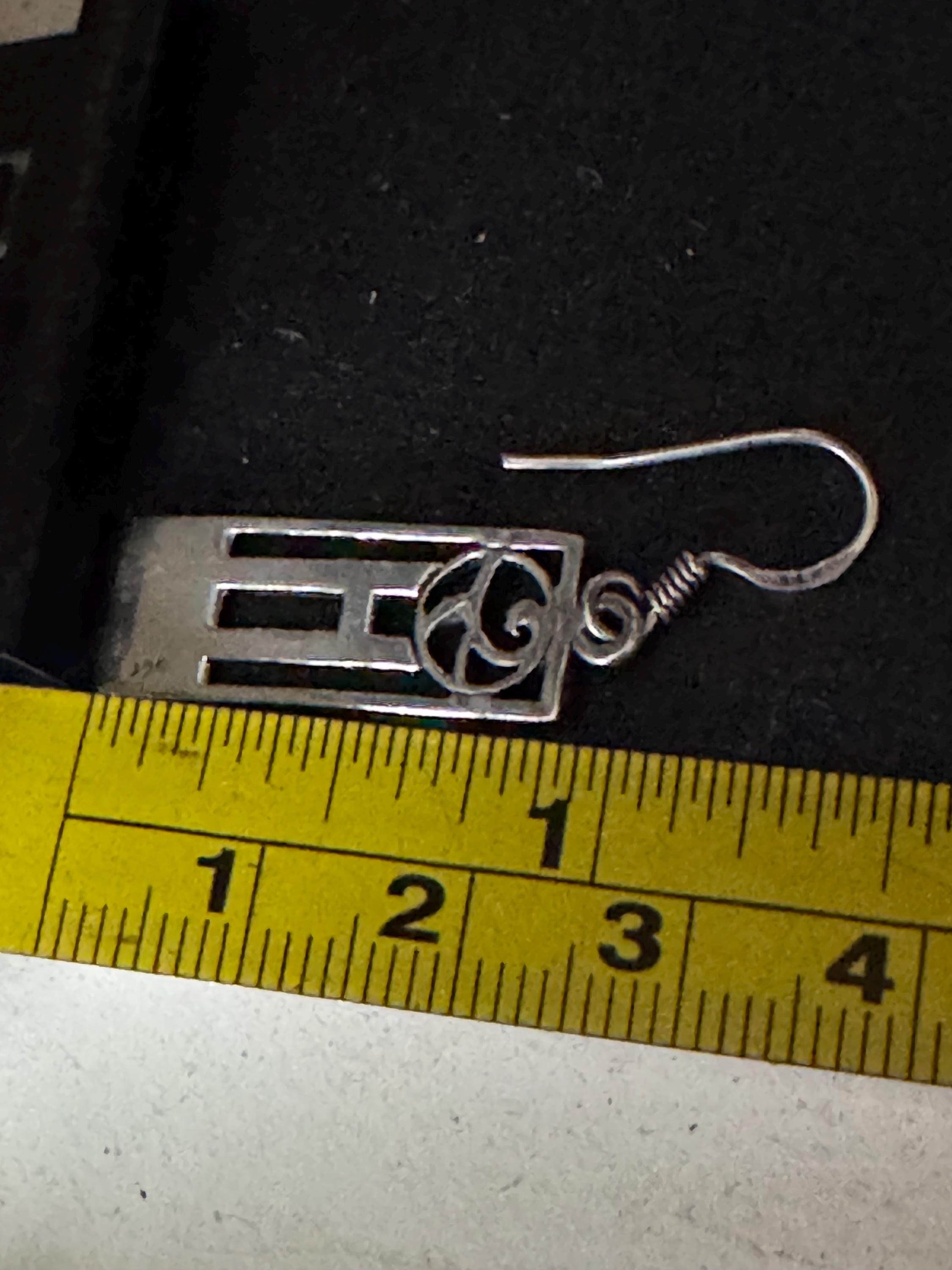 Art Nouveau style Sterling 925 Silver dangly Earrings Pierced cut out work