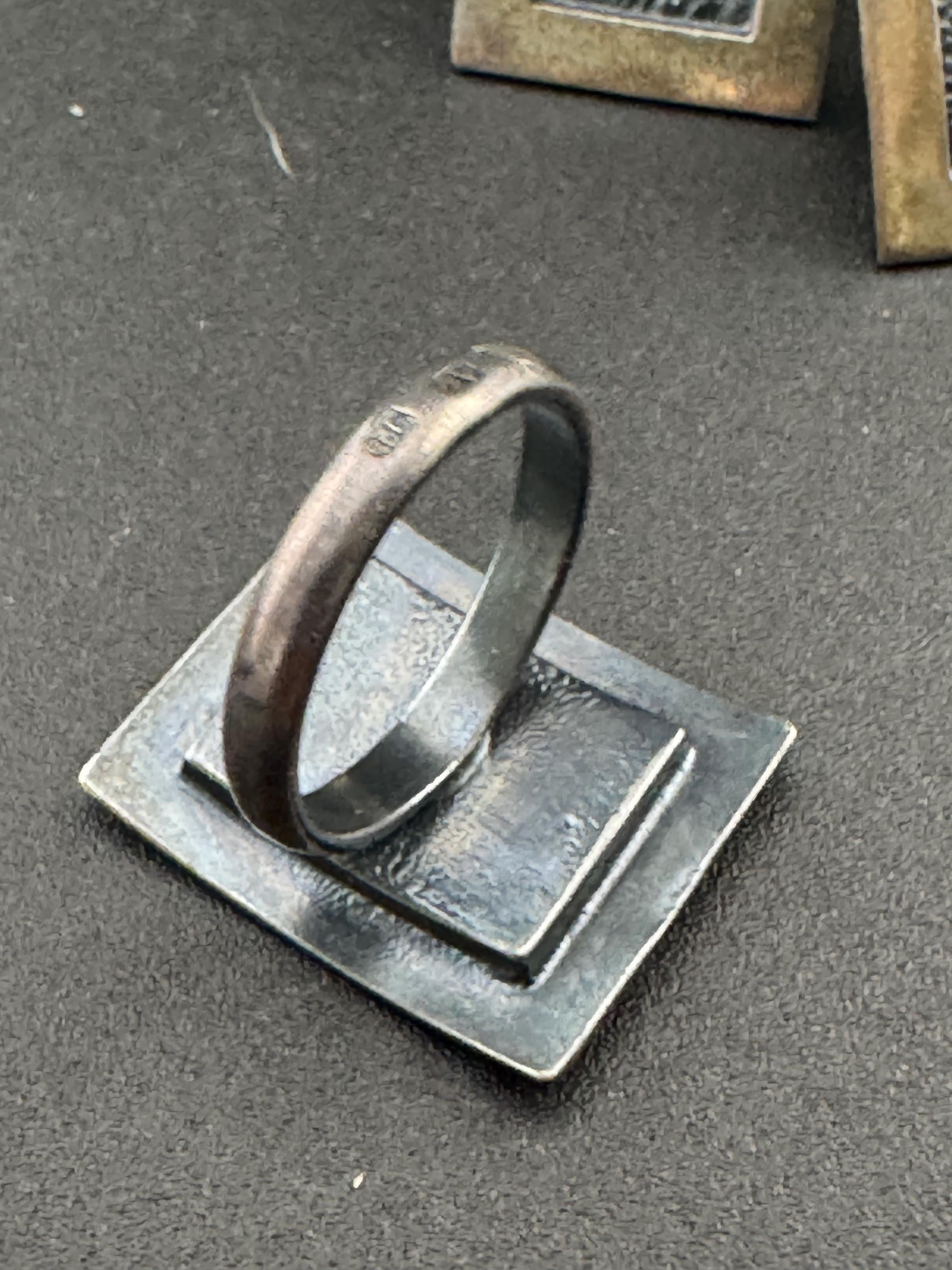 925 modernist sterling silver jewellery set, 2 pairs earrings, pendant necklace and ring size L