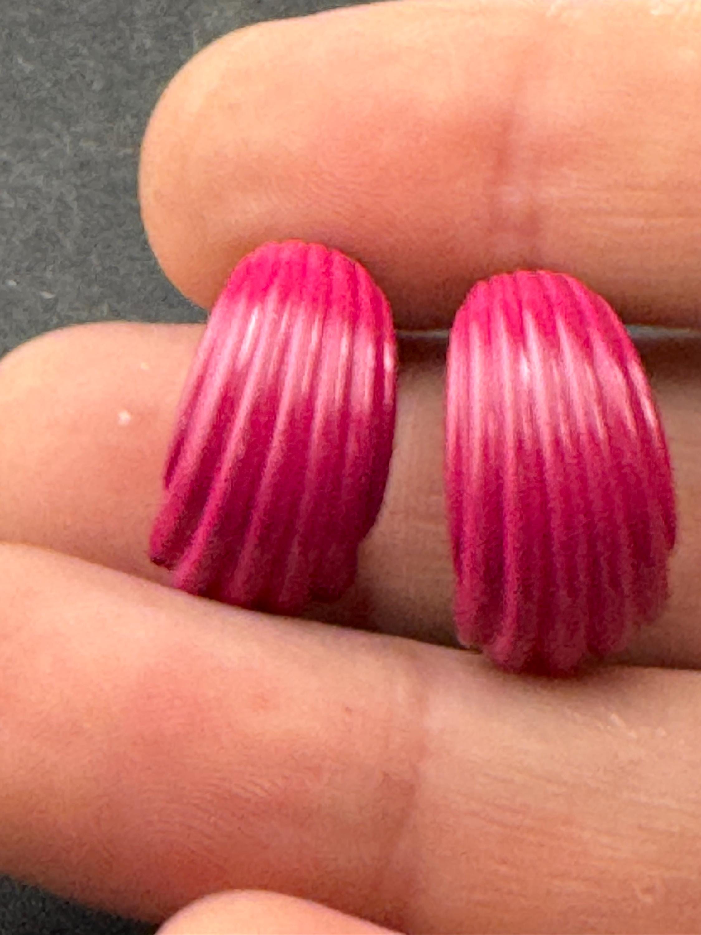 1980s Gold Tone Raspberry Enamel Hoop Stud Earrings