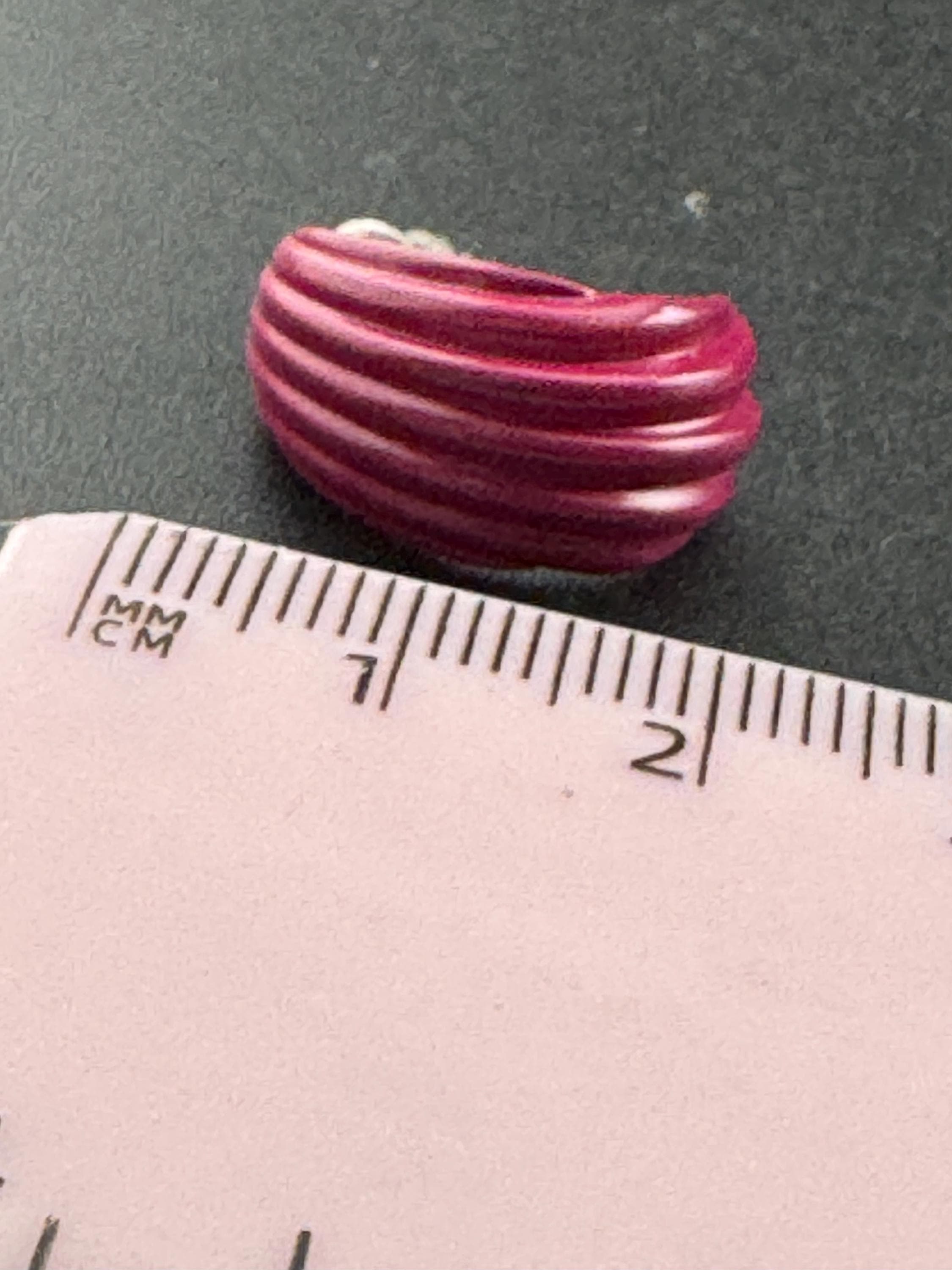 1980s Gold Tone Raspberry Enamel Hoop Stud Earrings
